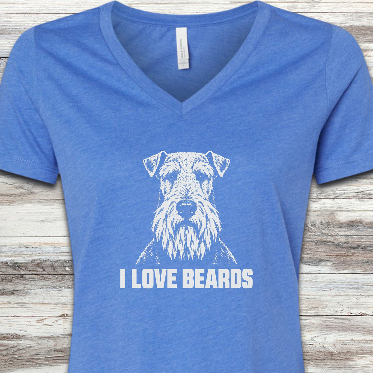 Airedale I Love Beards V-Neck Tee - Heather True Royal
