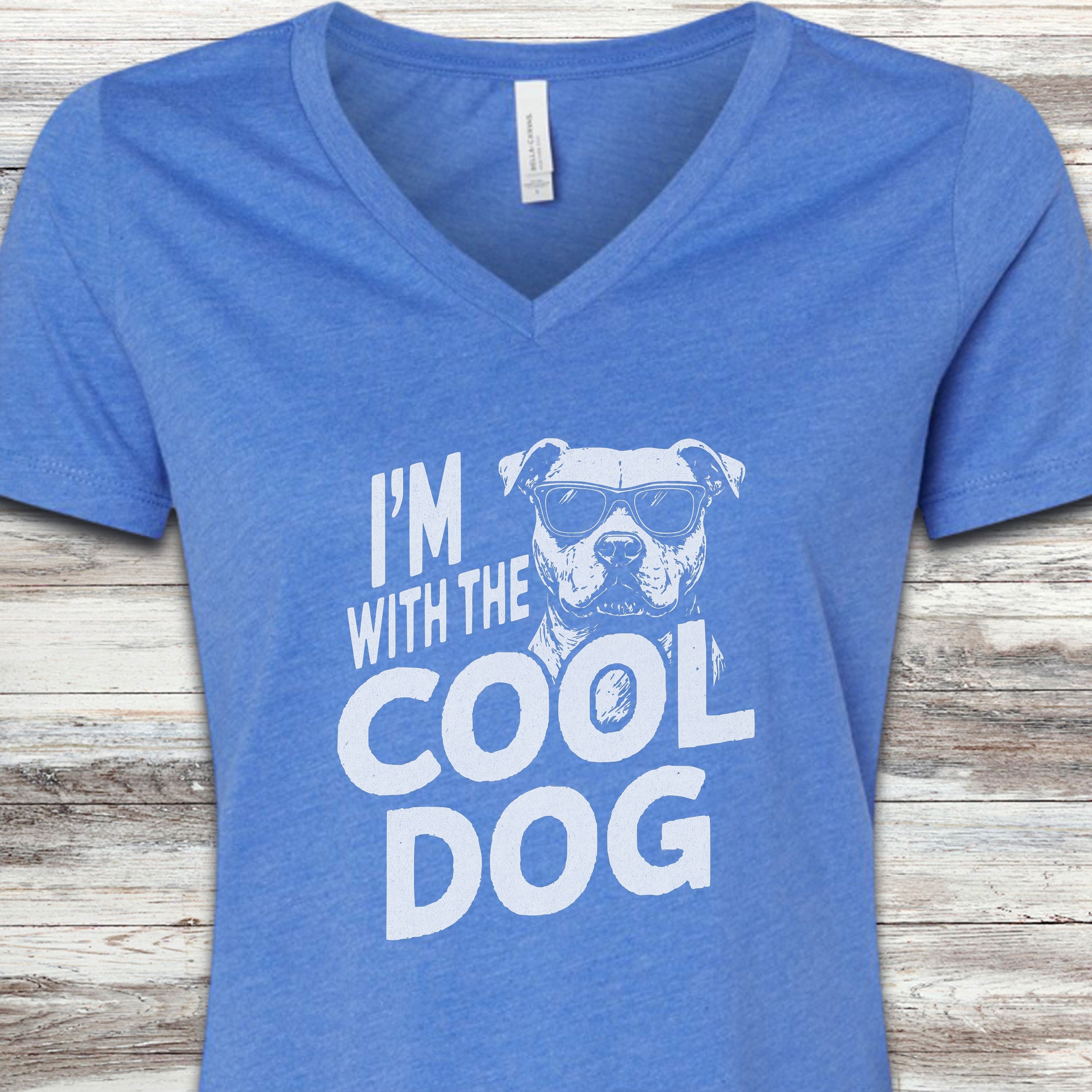 Pit Bull Cool Dog V-Neck Tee - Heather True Royal