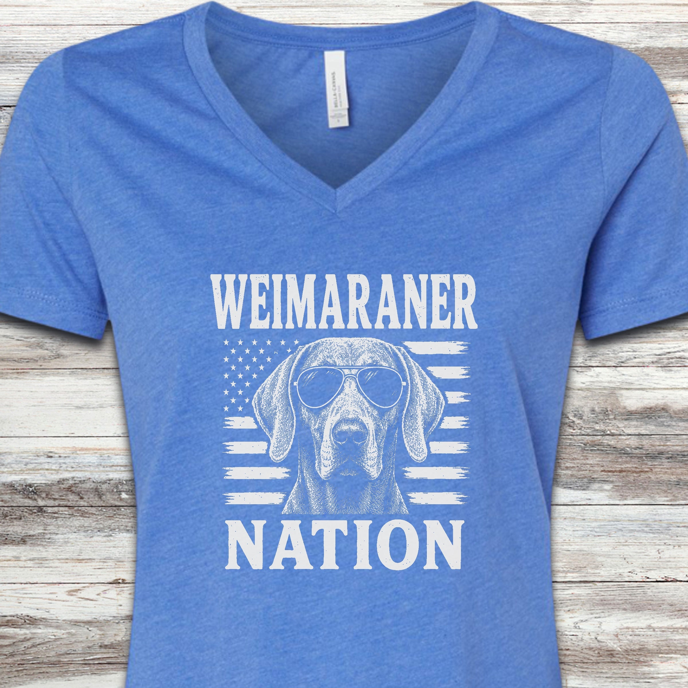 Weimaraner Nation V-Neck Tee - Heather True Royal