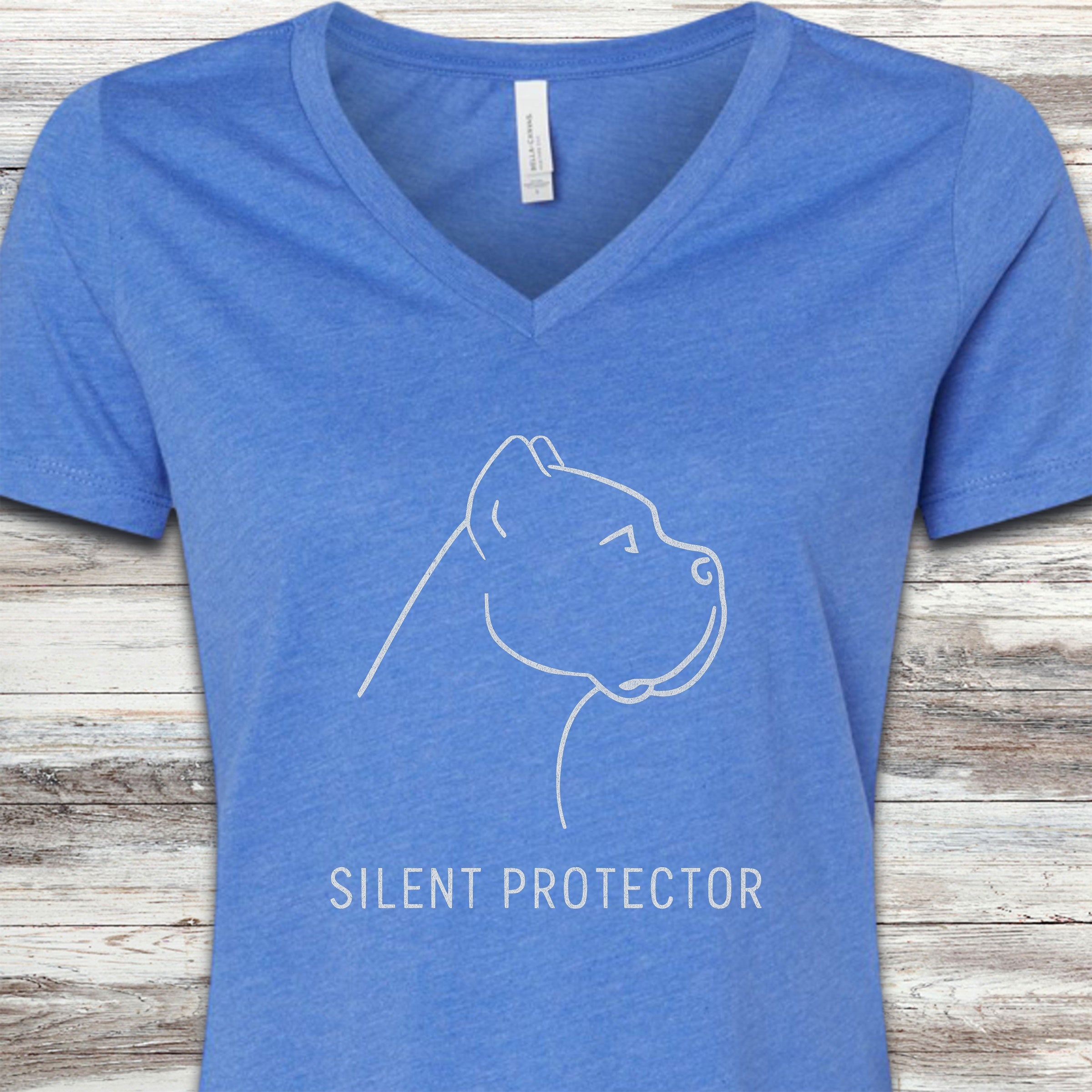 Cane Corso Silent Protector V-Neck Tee - Heather True Royal
