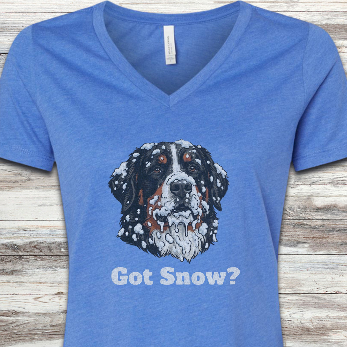 Bernese Mountain Dog Got Snow V-Neck Tee - Heather True Royal