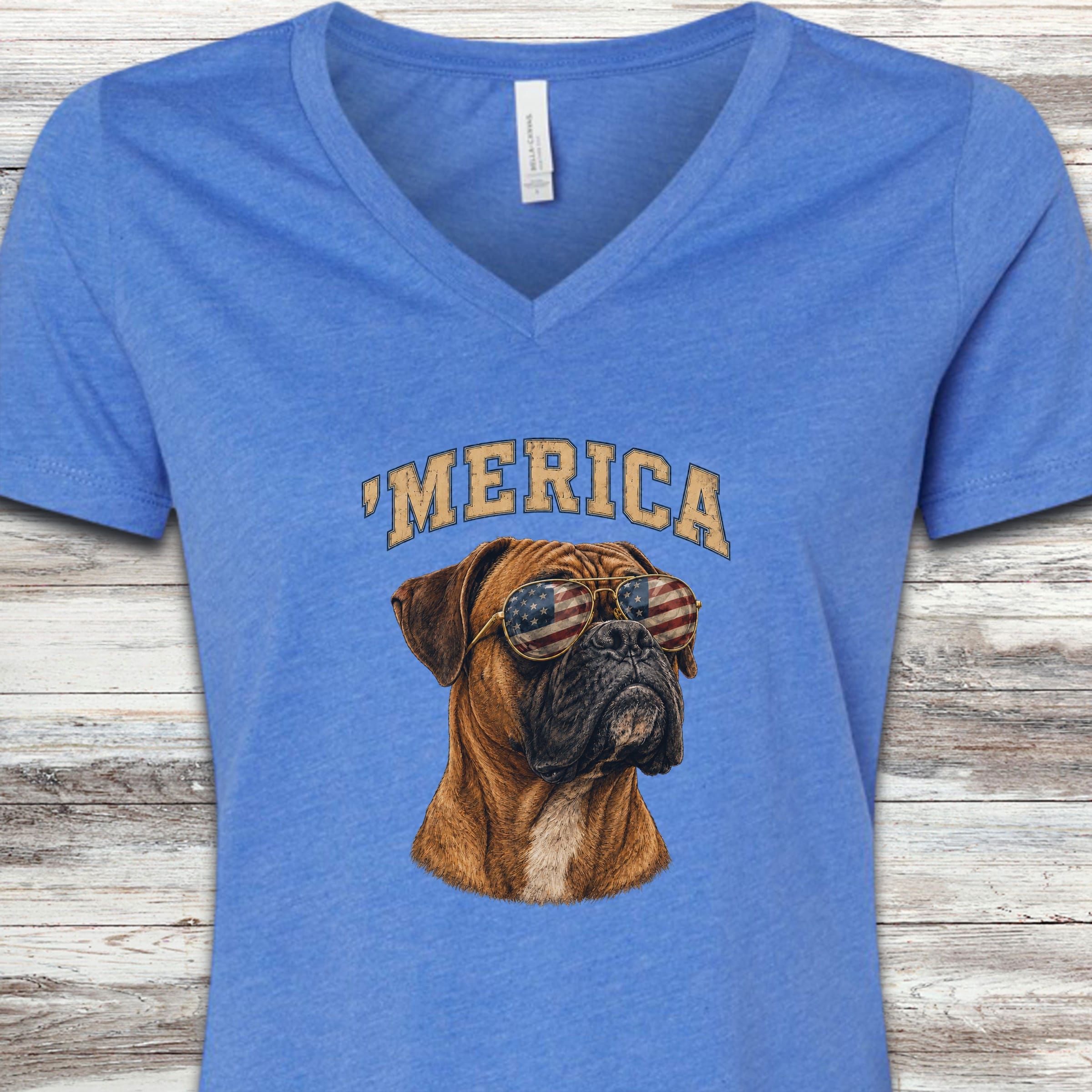 Boxer 'Merica V-Neck Tee - Heather True Royal