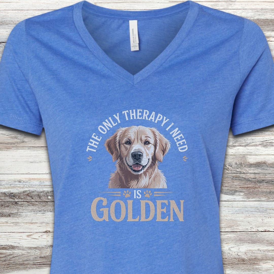 Golden Retriever Therapy V-Neck Tee - Heather True Royal