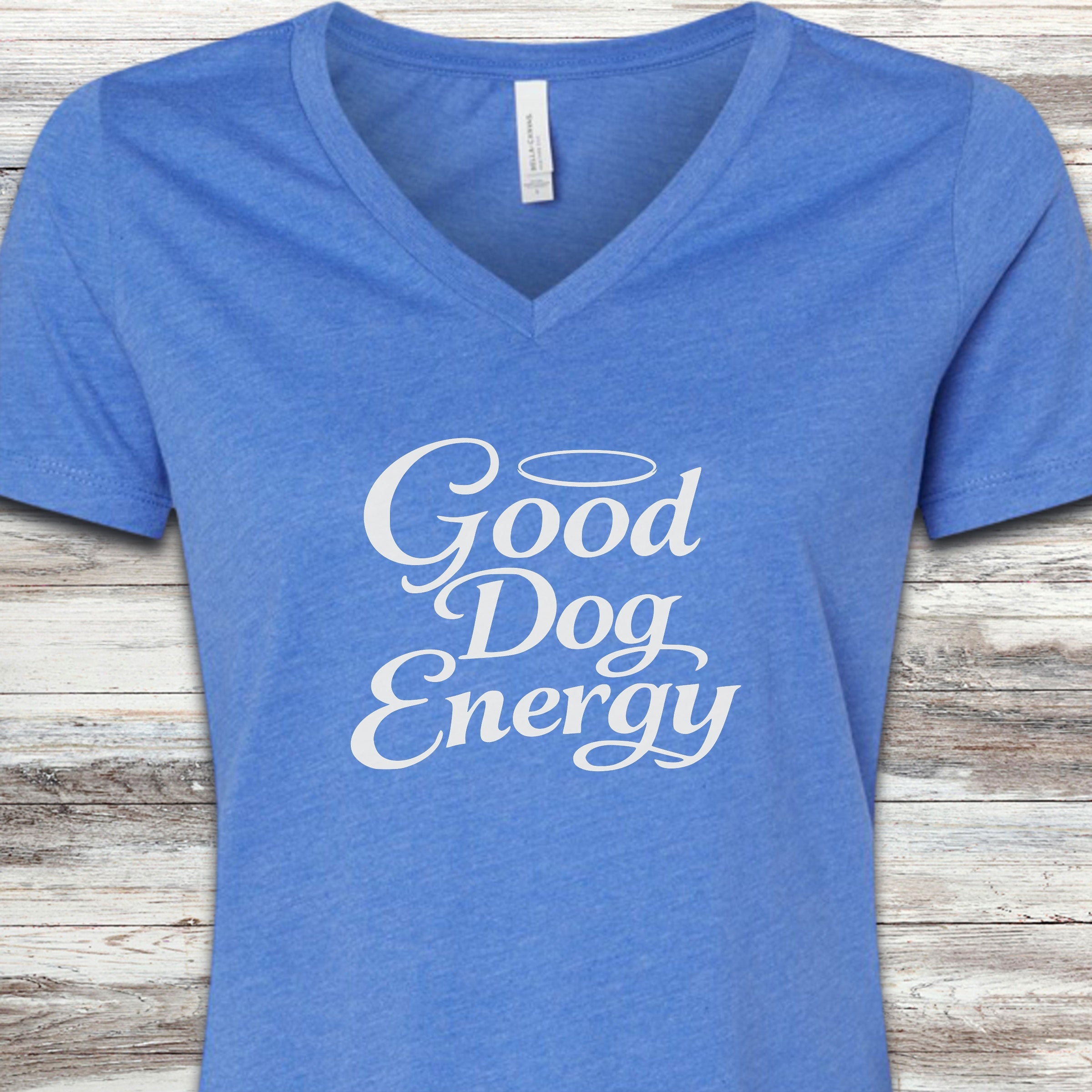 Good Dog Energy V-Neck Tee - Heather True Royal