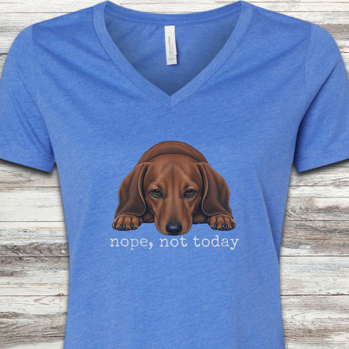 Dachshund Nope V-Neck Tee - Heather True Royal
