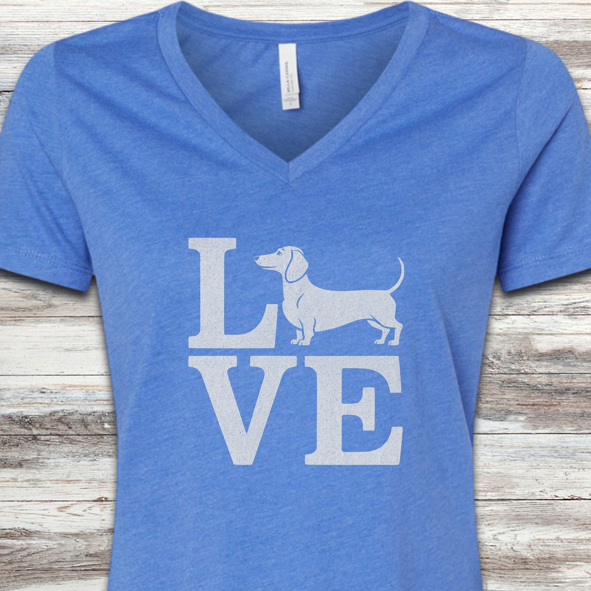 Dachshund Love V-Neck Tee - Heather True Royal