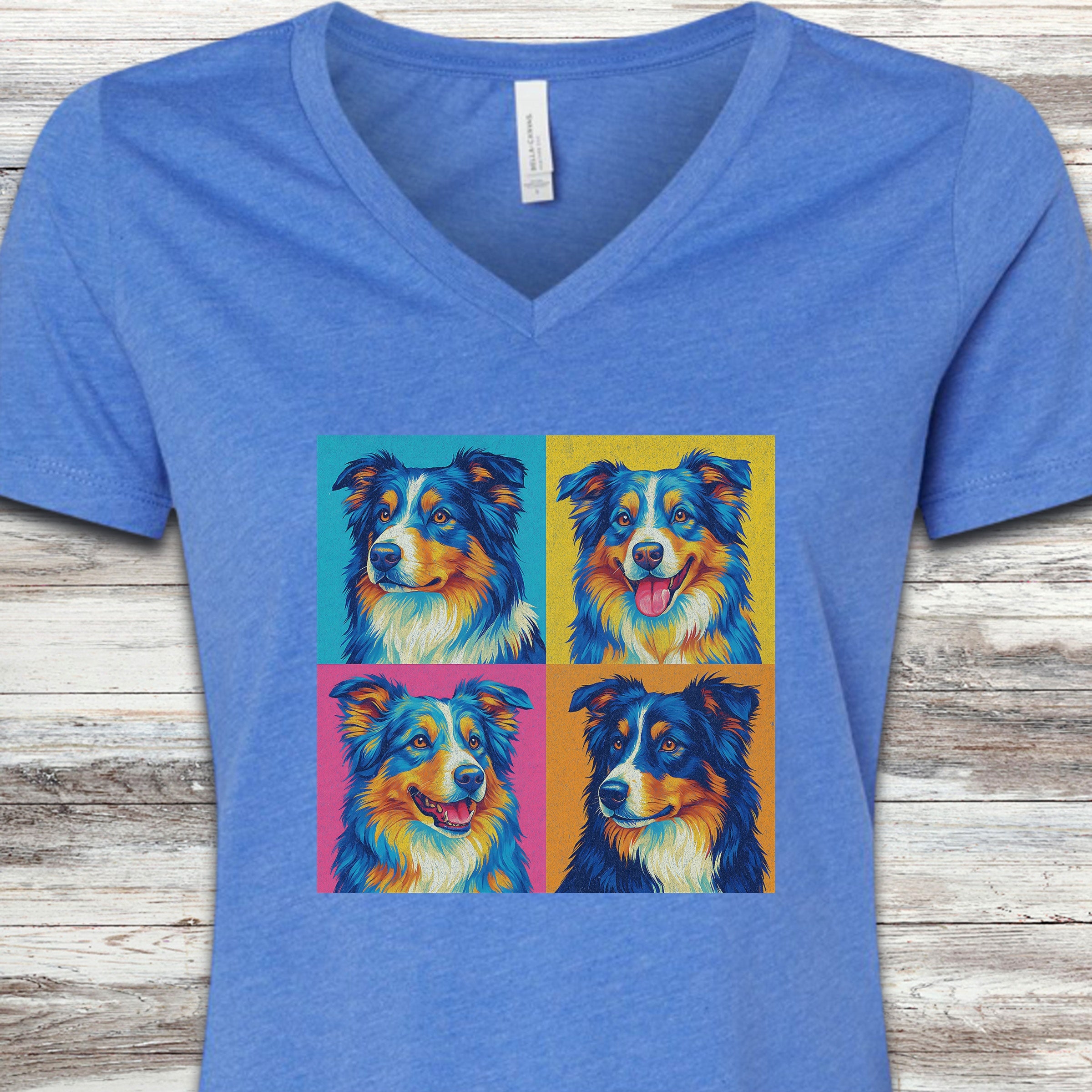 Australian Shepherd Pop Art V-Neck Tee - Heather True Royal