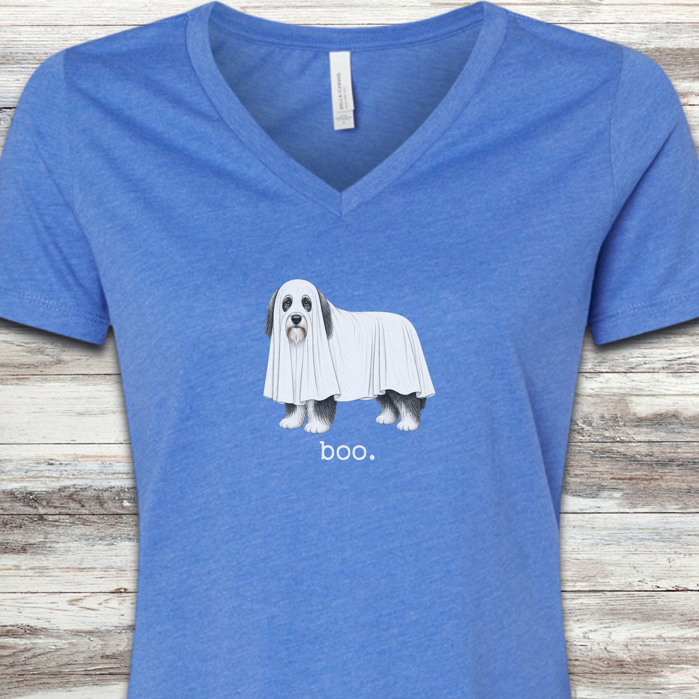 Bearded Collie Boo V-Neck Tee - Heather True Royal