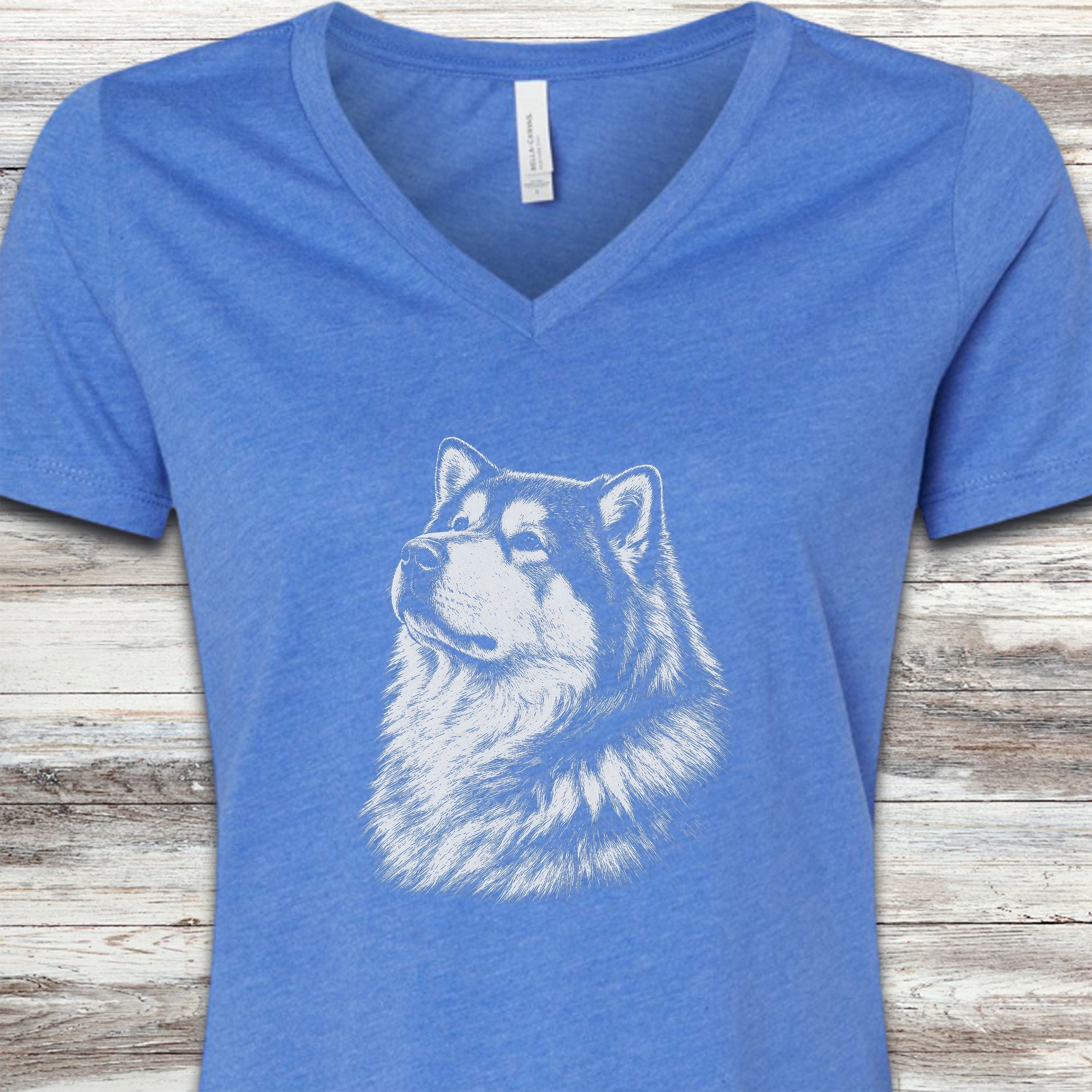 Alaskan Malamute Loyalty V-Neck Tee - Heather True Royal