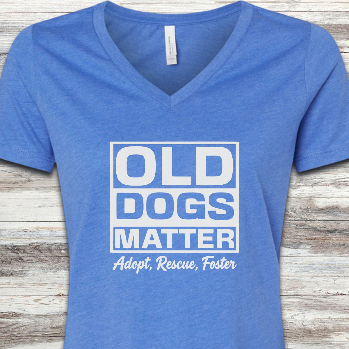 Old Dogs Matter V-Neck Tee - Heather True Royal