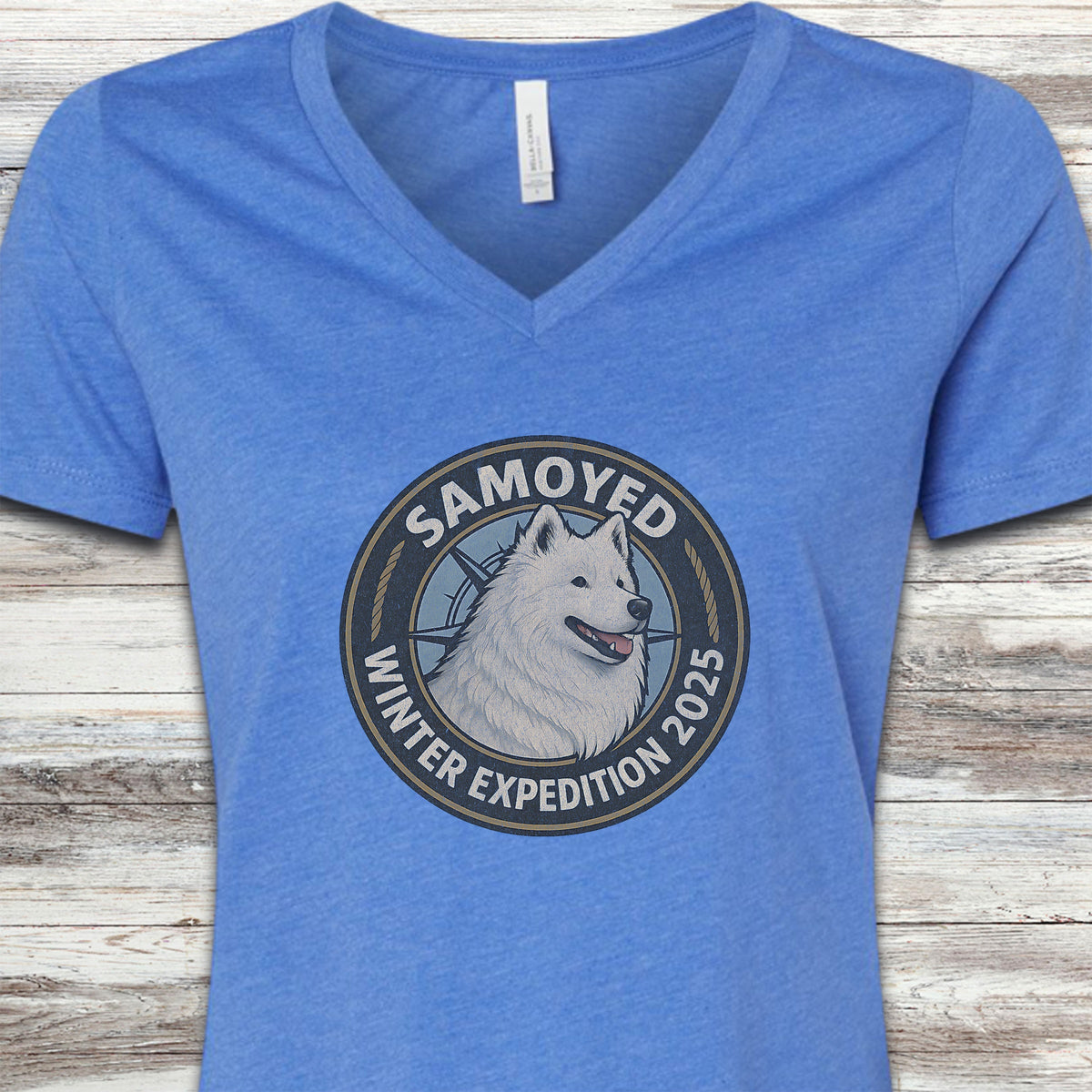 Samoyed Winter Expedition 2025 V-Neck Tee - Heather True Royal