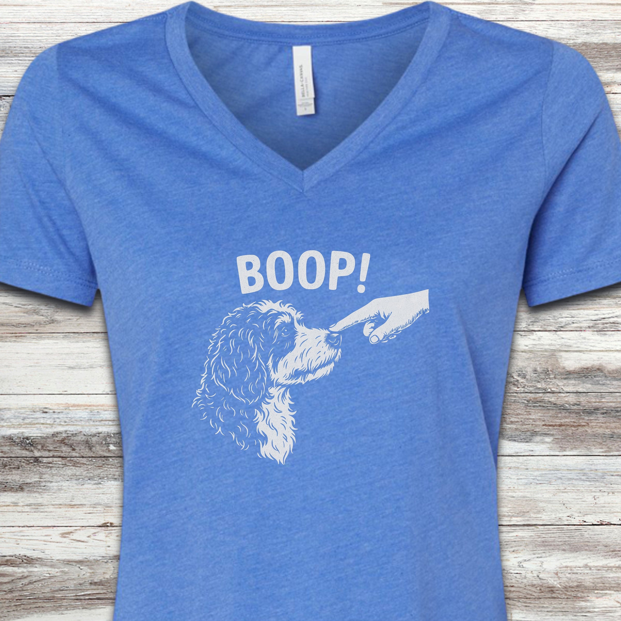 Bernedoodle BOOP! V-Neck Tee - Heather True Royal