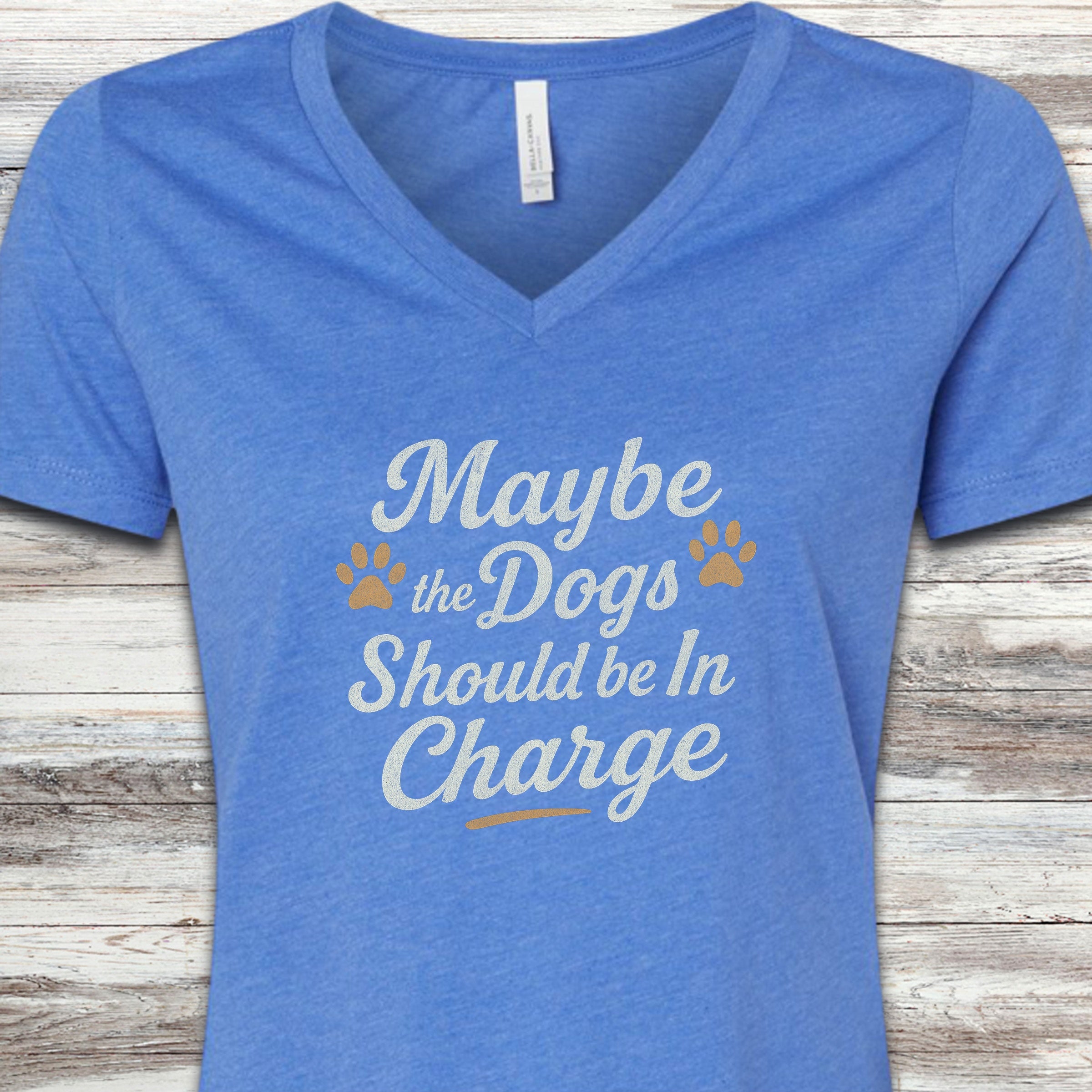 Dogs In Charge V-Neck Tee - Heather True Royal
