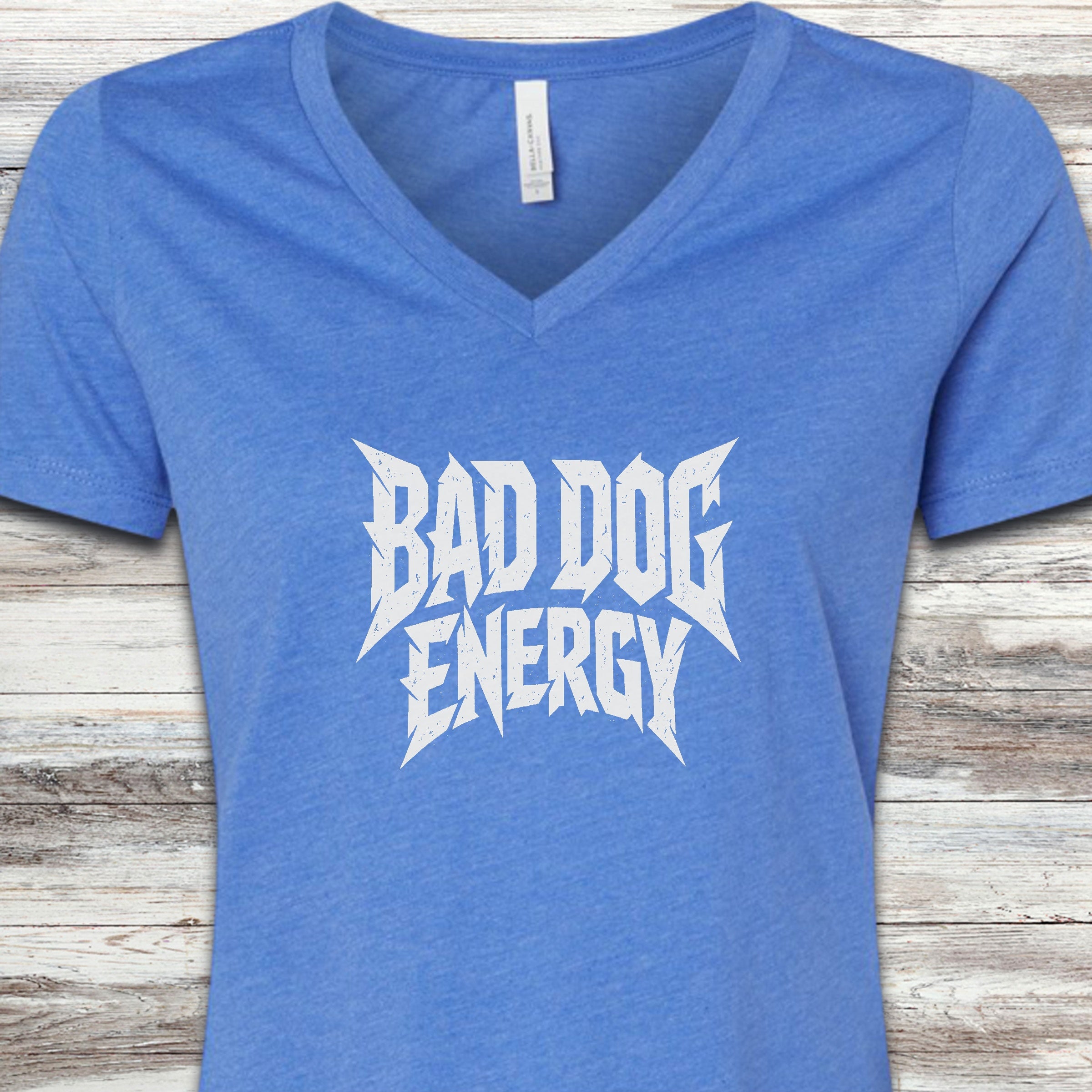 Bad Dog Energy V-Neck Tee - Heather True Royal