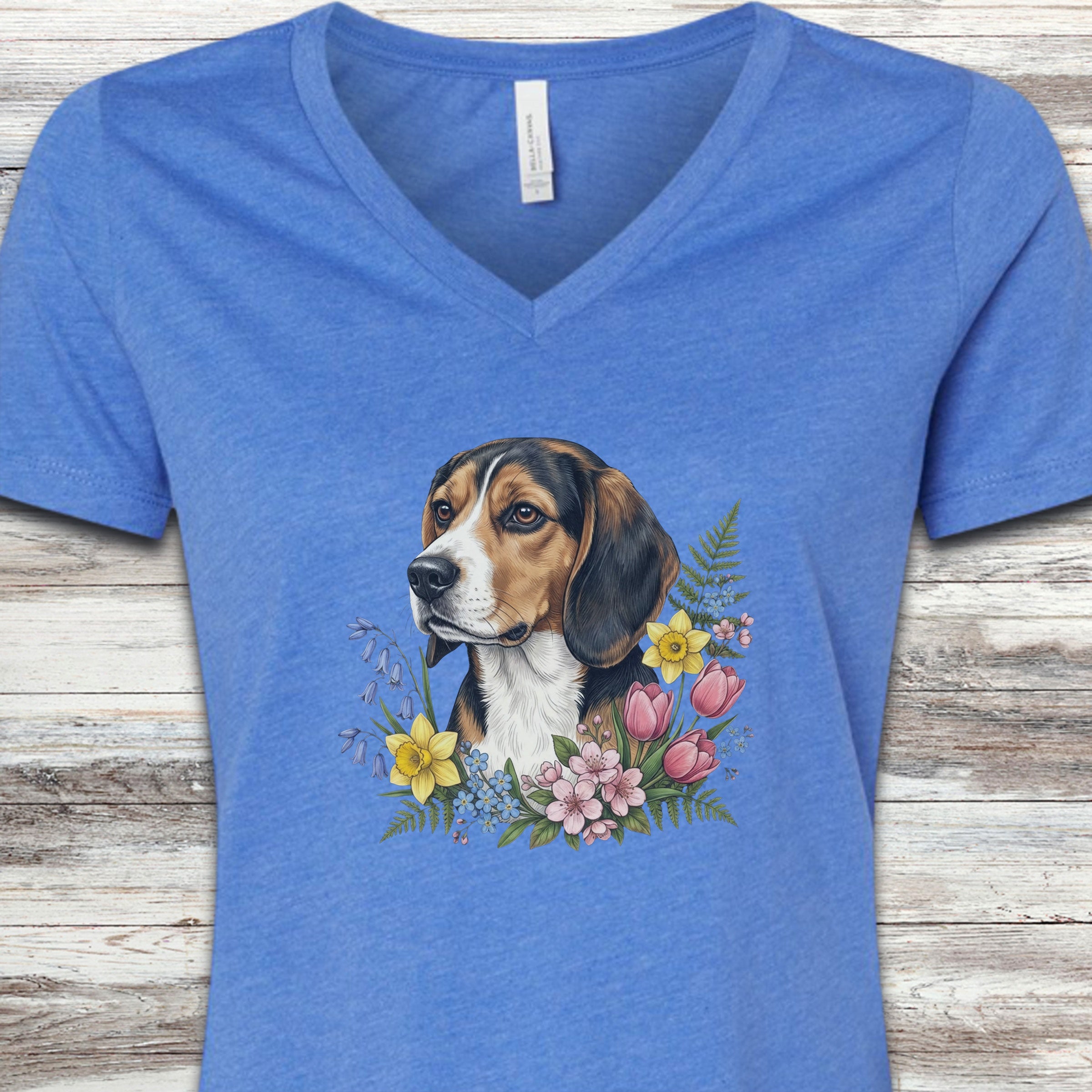 Beagle Spring Portrait V-Neck Tee - Heather True Royal