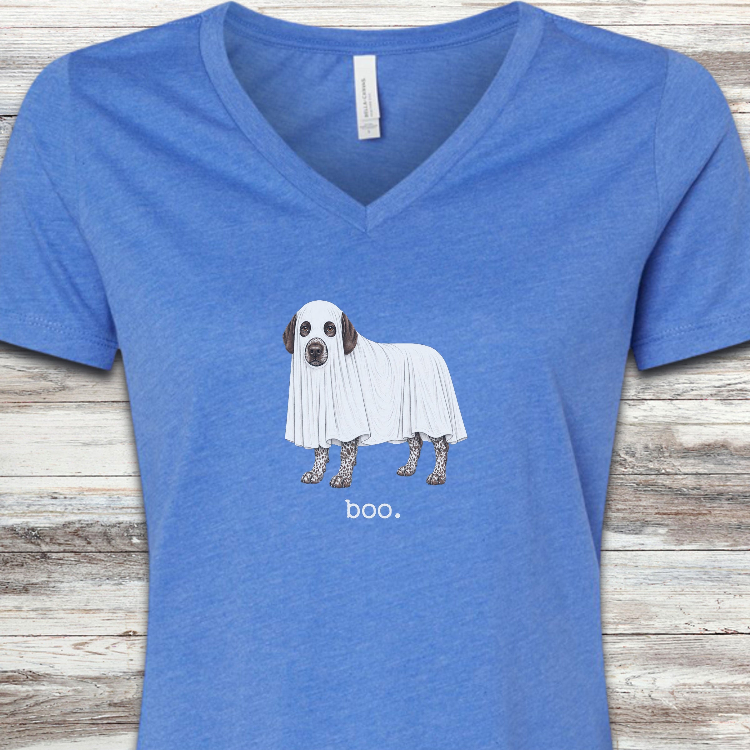 German Shorthaired Pointer Boo V-Neck Tee - Heather True Royal
