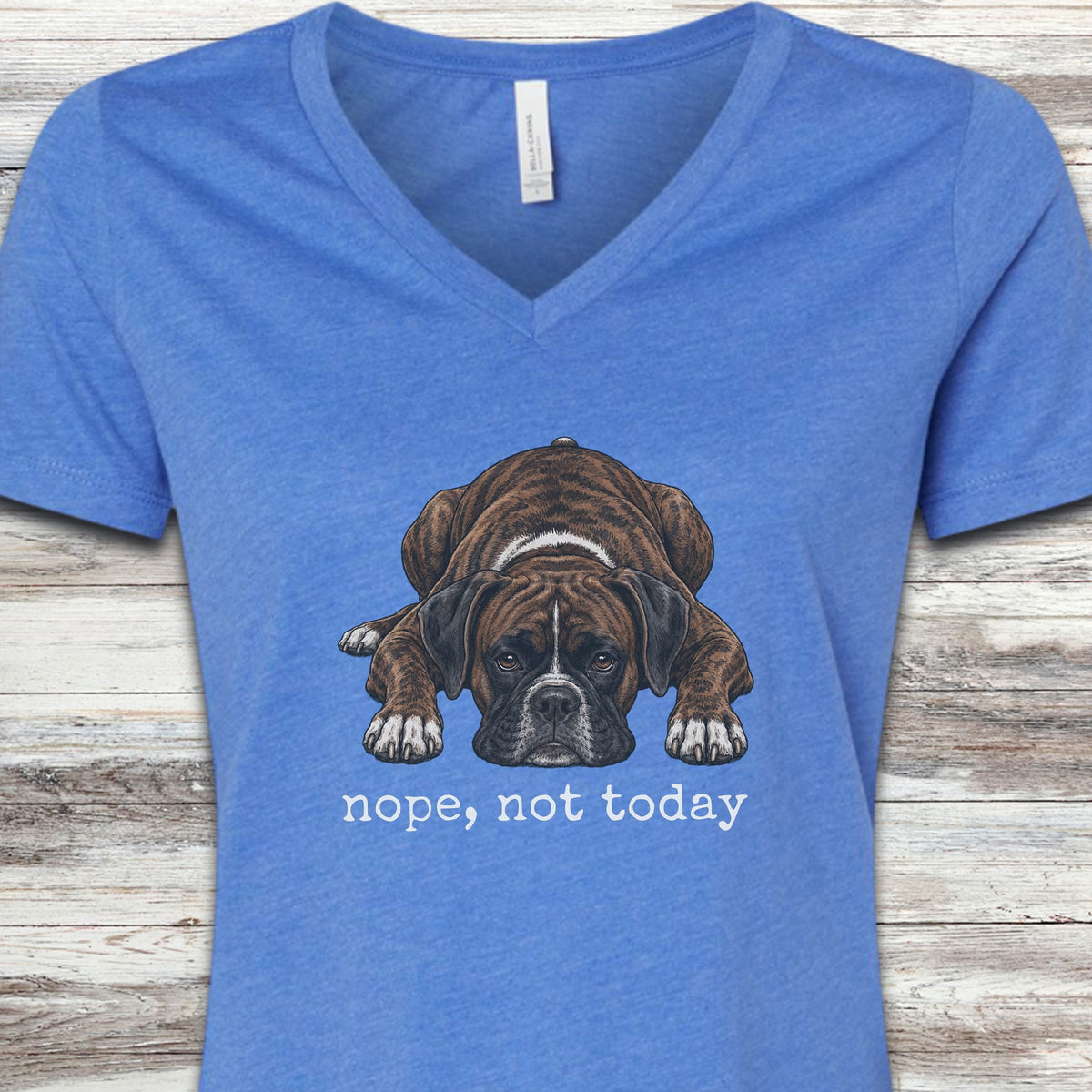 Boxer Brindle Nope V-Neck Tee - Heather True Royal