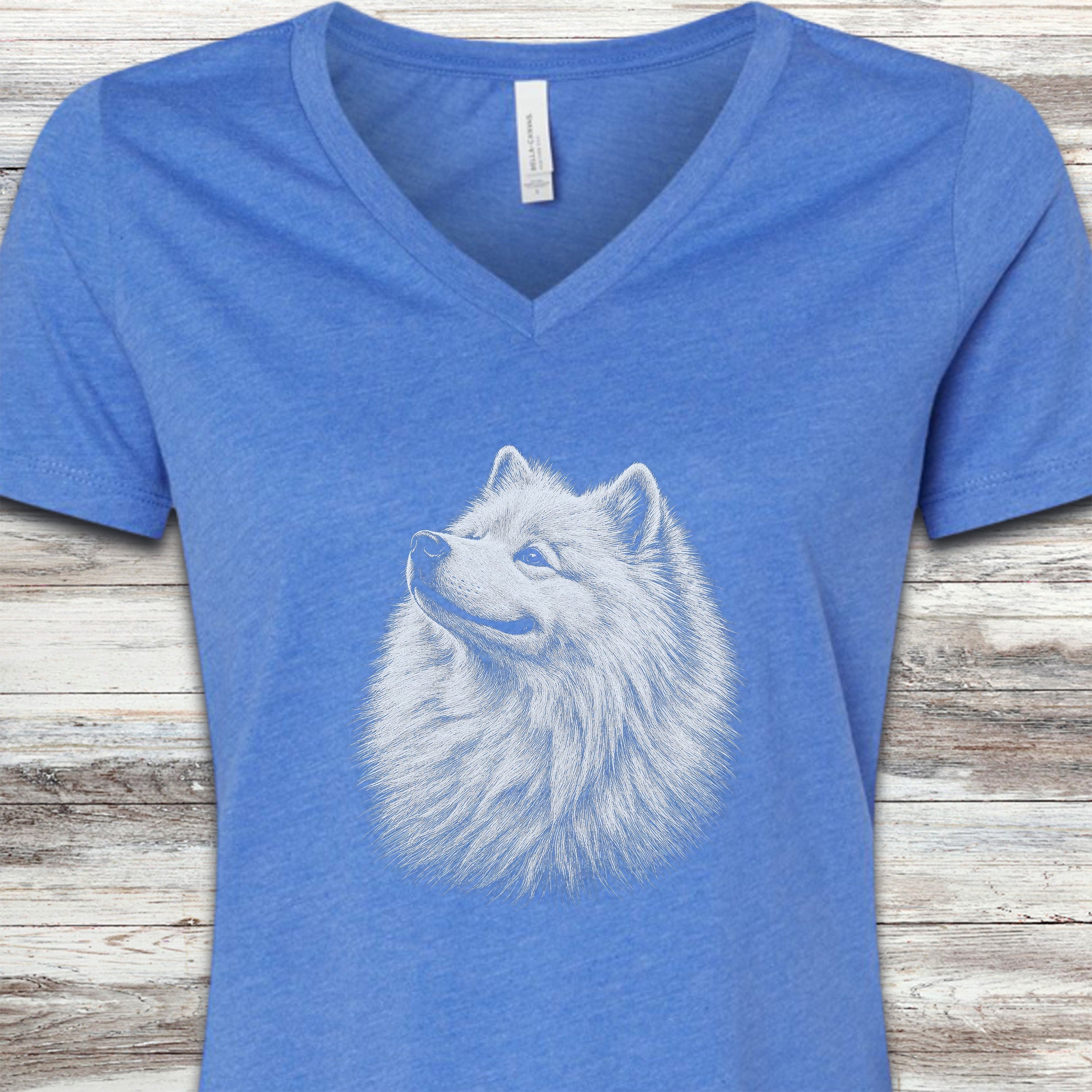 Samoyed Loyalty V-Neck Tee - Heather True Royal