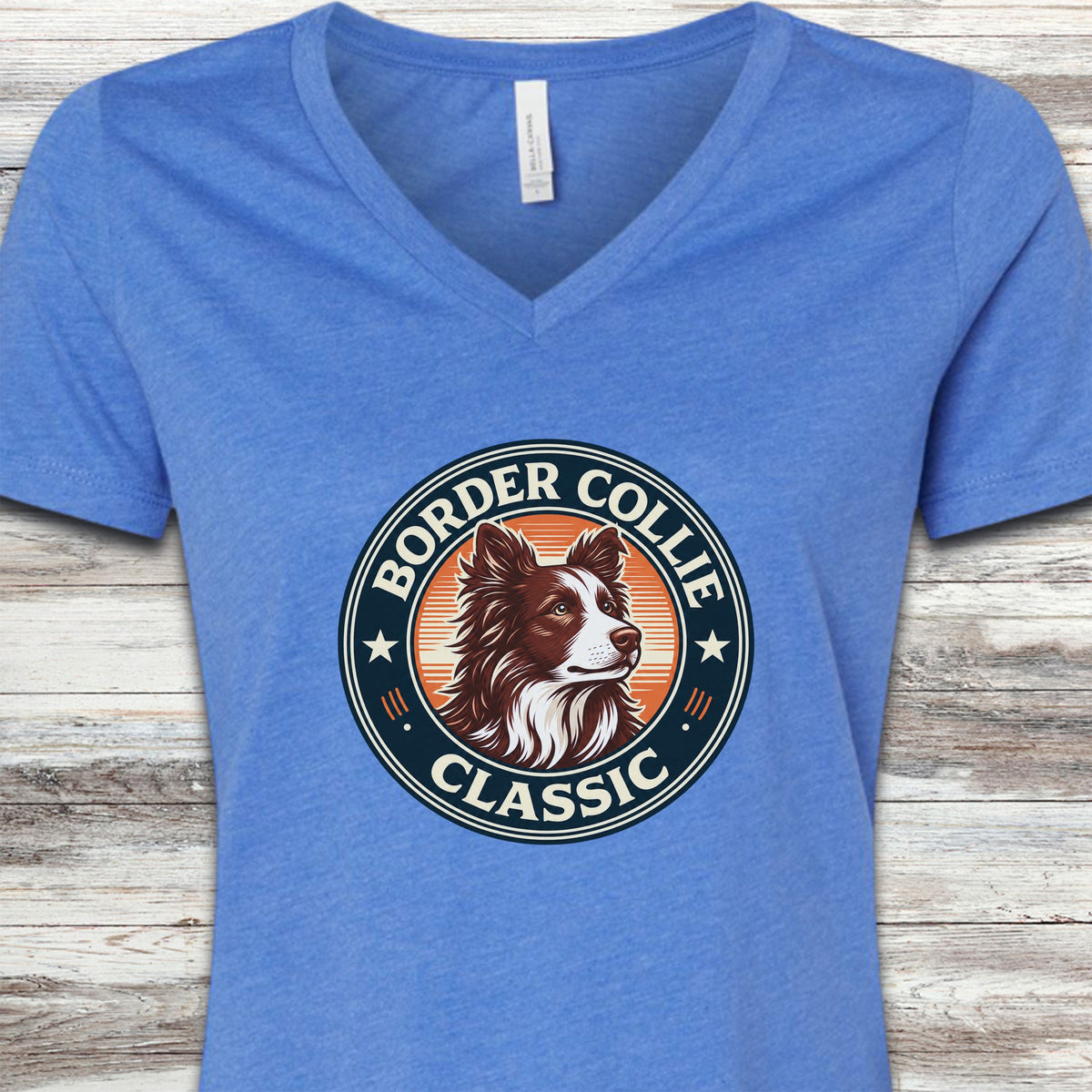 Border Collie Red Classic V-Neck Tee - Heather True Royal