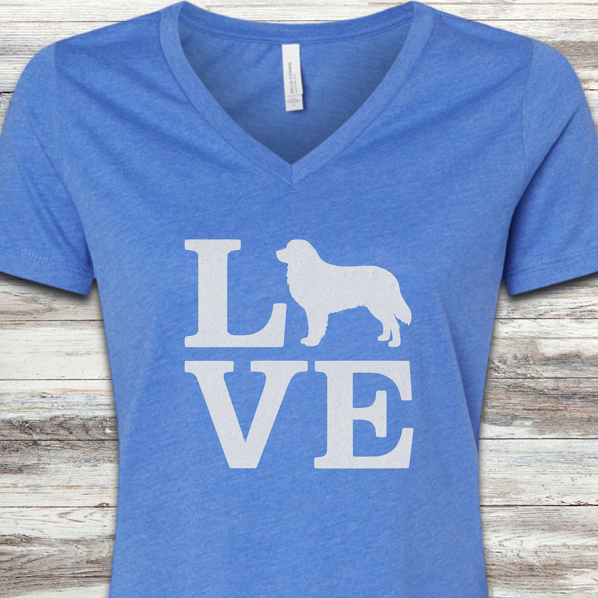Bernese Mountain Dog Love V-Neck Tee - Heather True Royal