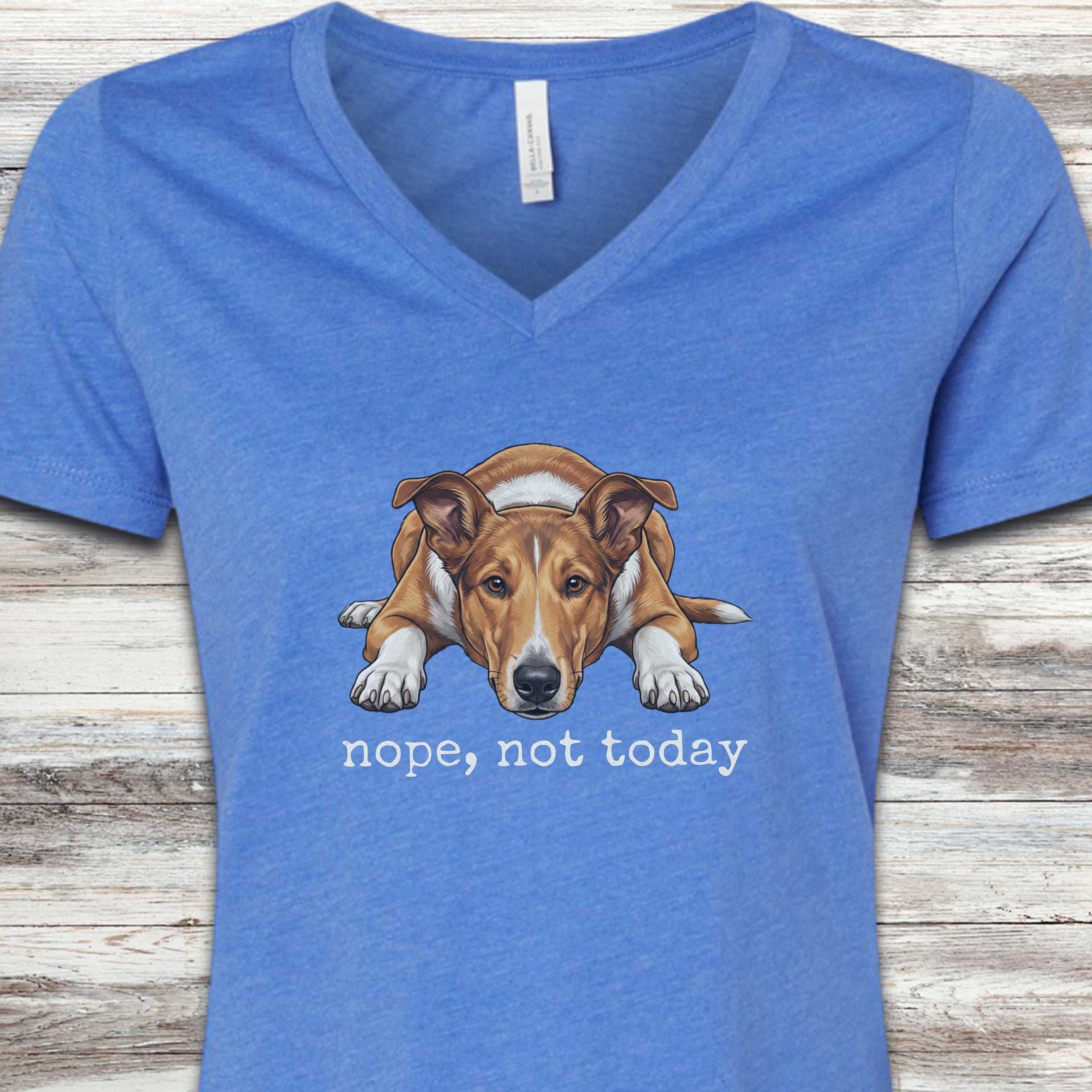 Smooth Collie Nope V-Neck Tee - Heather True Royal