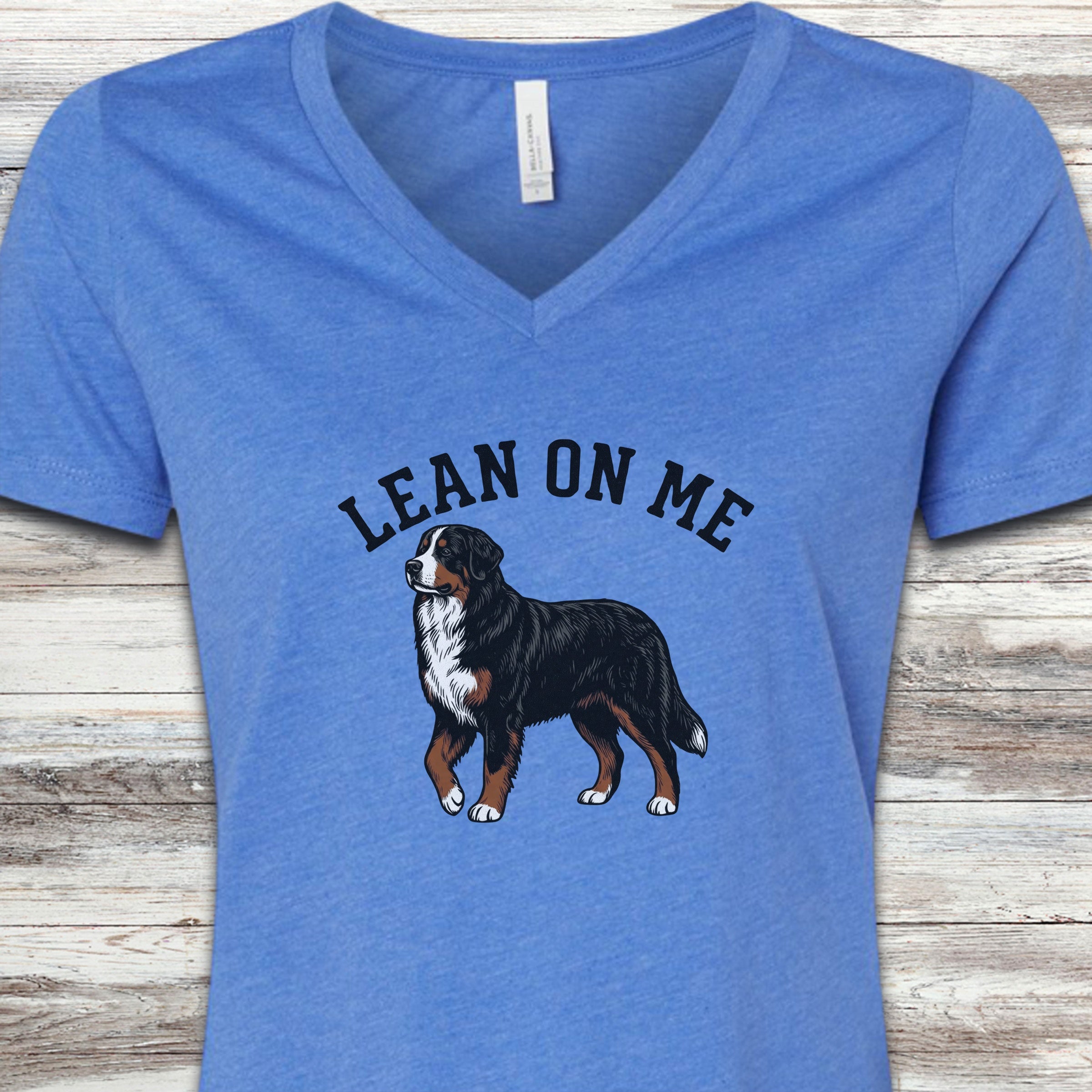 Bernese Mountain Dog Lean on Me V-Neck Tee - Heather True Royal