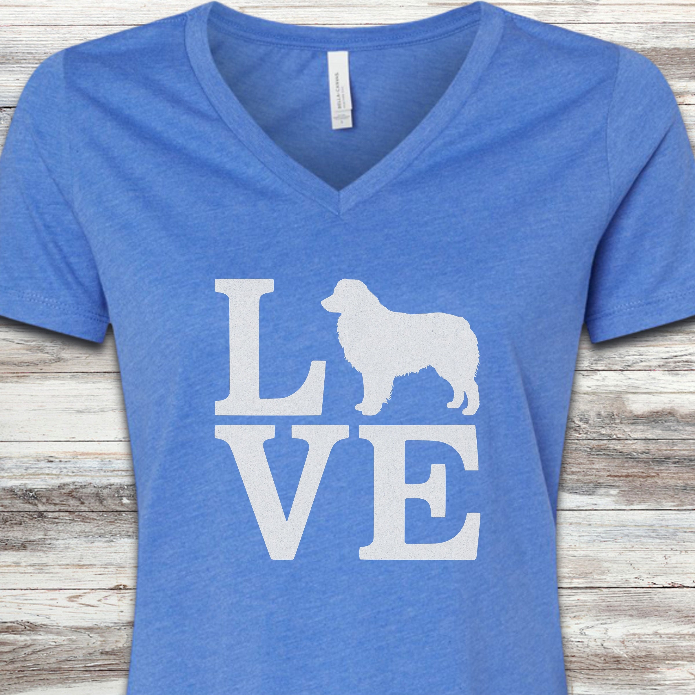 Australian Shepherd Love V-Neck Tee - Heather True Royal