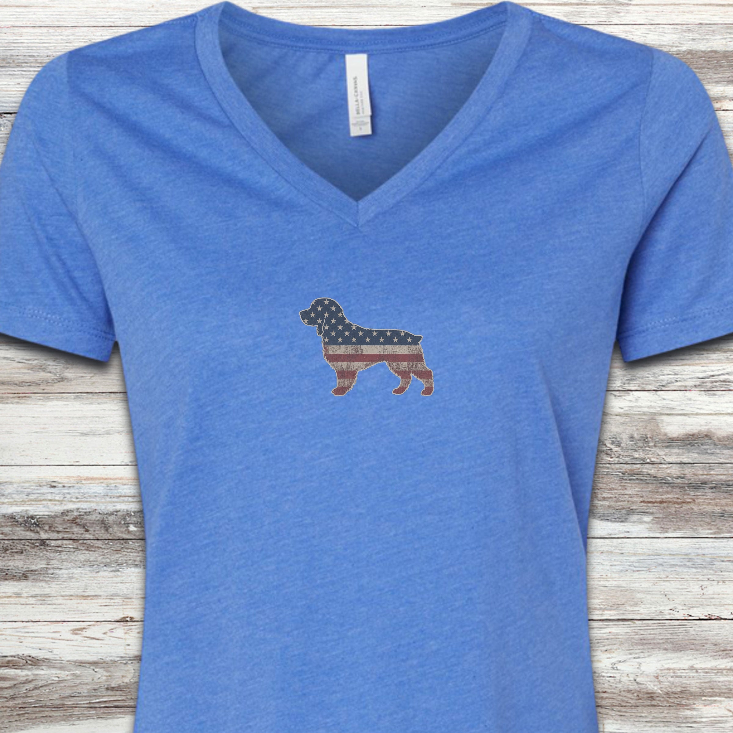 Boykin Spaniel Vintage USA V-Neck Tee - Heather True Royal