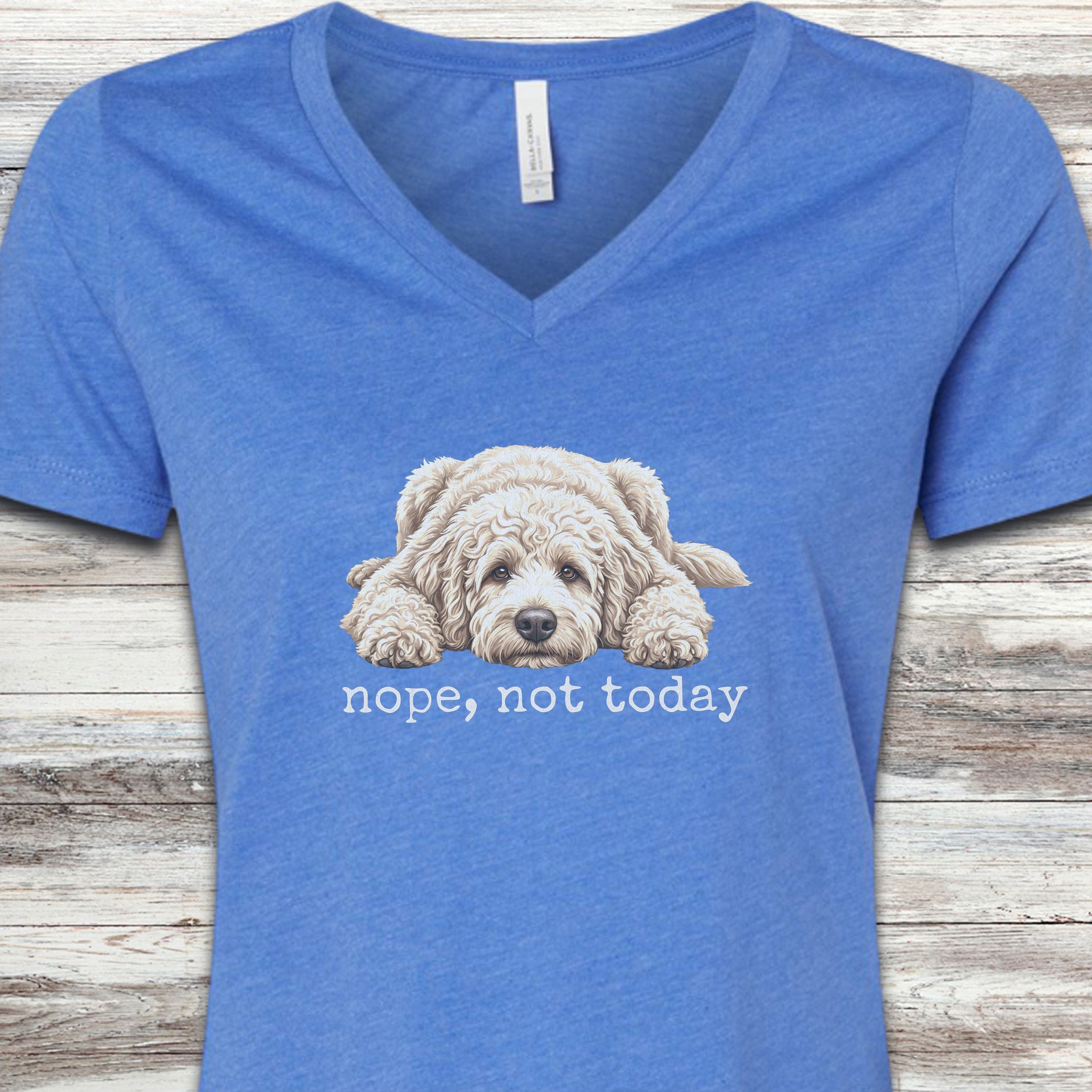 Goldendoodle Cream Nope V-Neck Tee - Heather True Royal