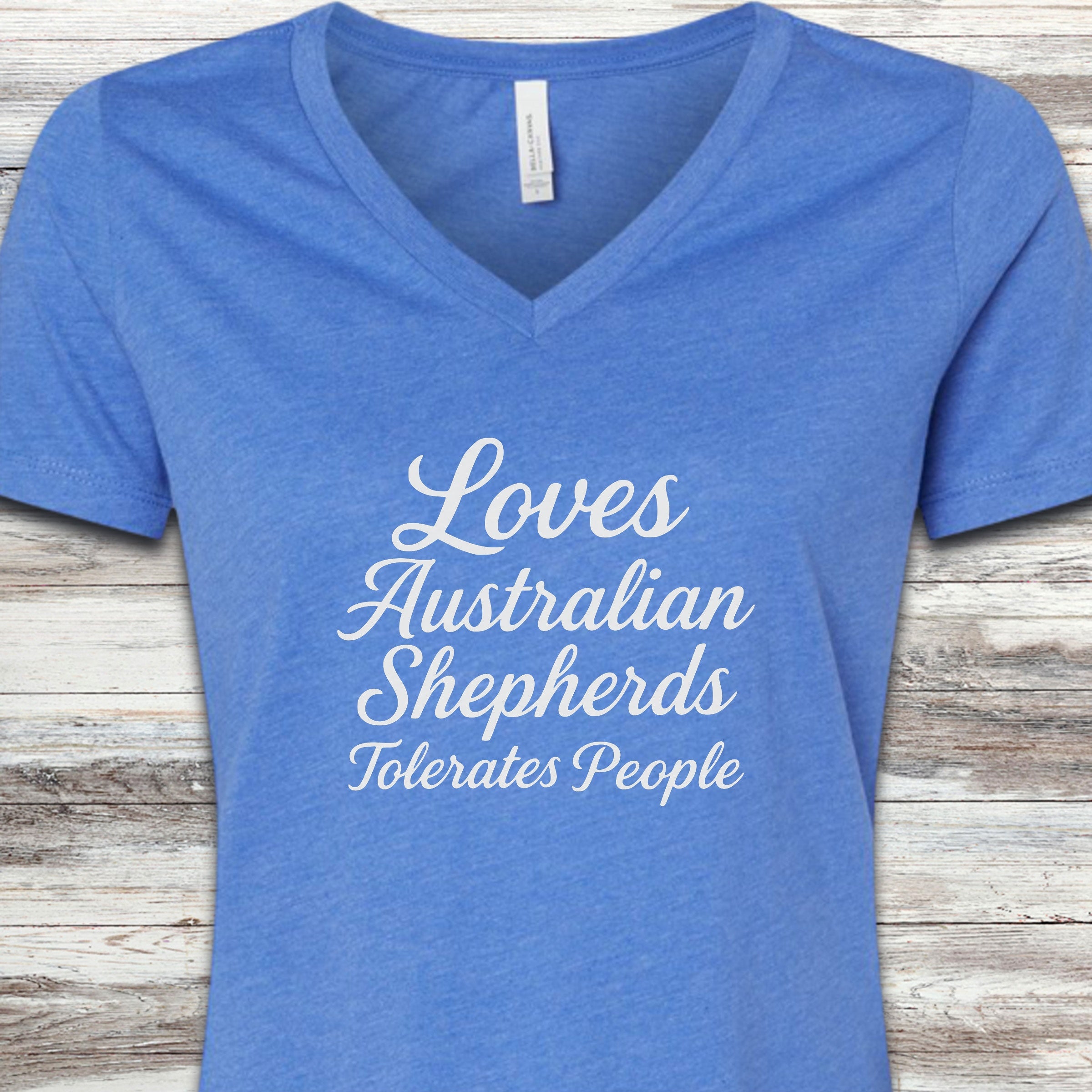 Australian Shepherd Tolerates People V-Neck Tee - Heather True Royal