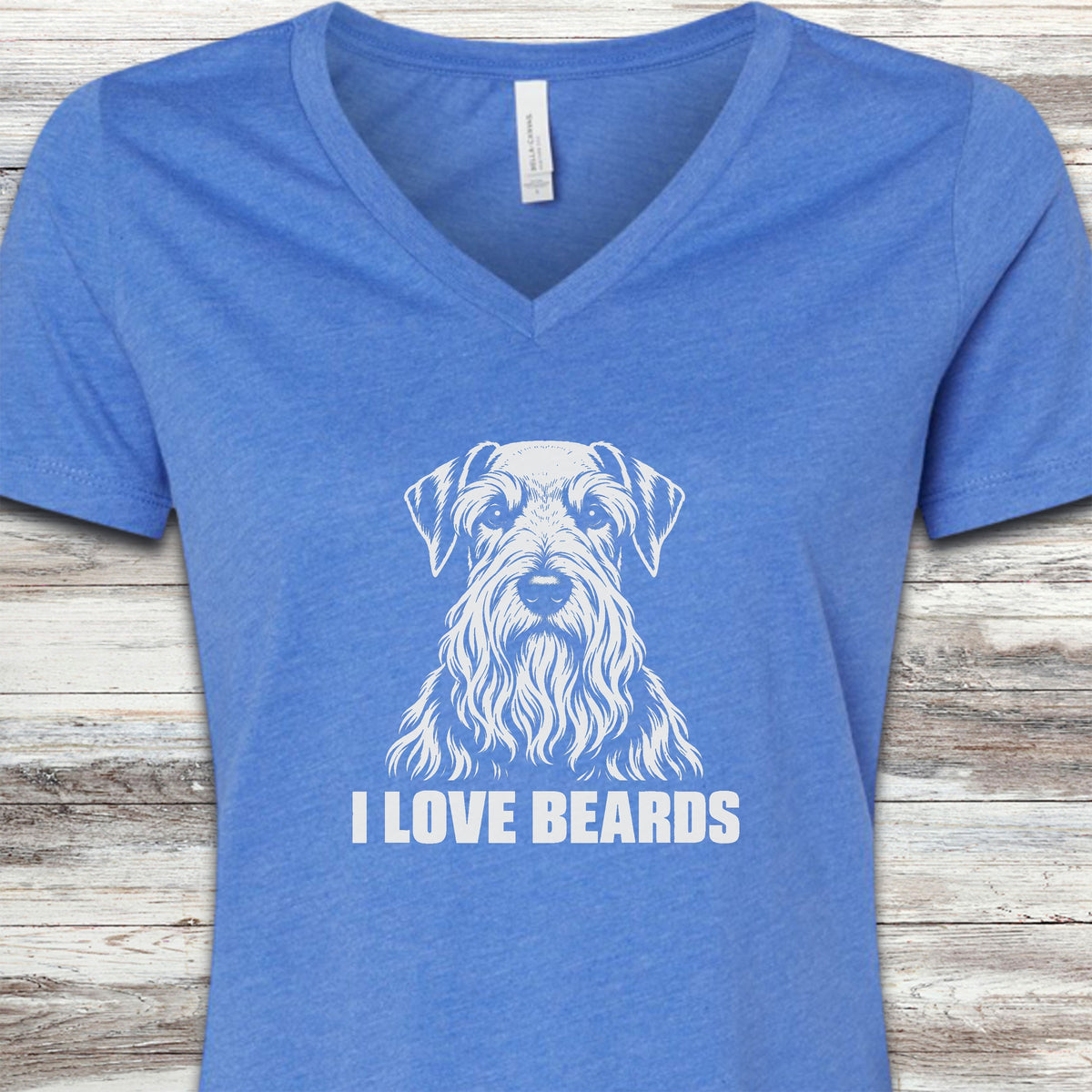 Cesky Terrier I Love Beards V-Neck Tee - Heather True Royal