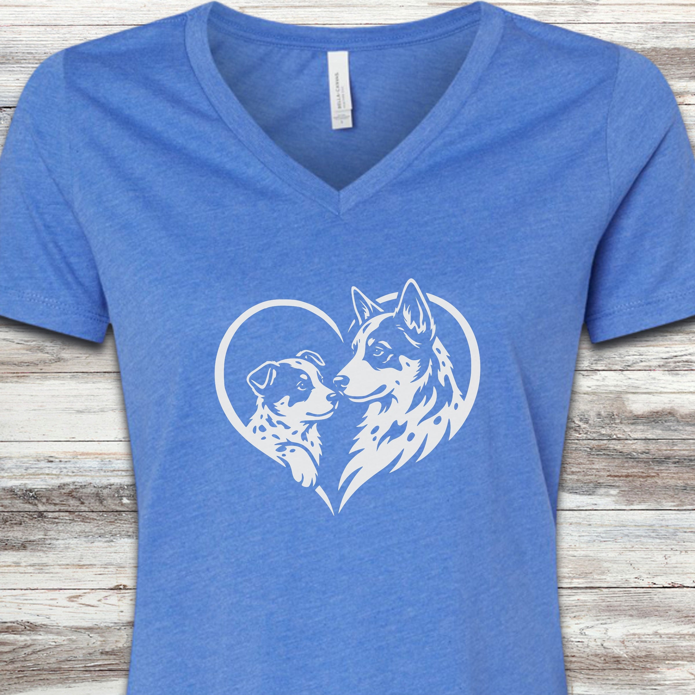 Australian Cattle Dog Heart Bond V-Neck Tee - Heather True Royal