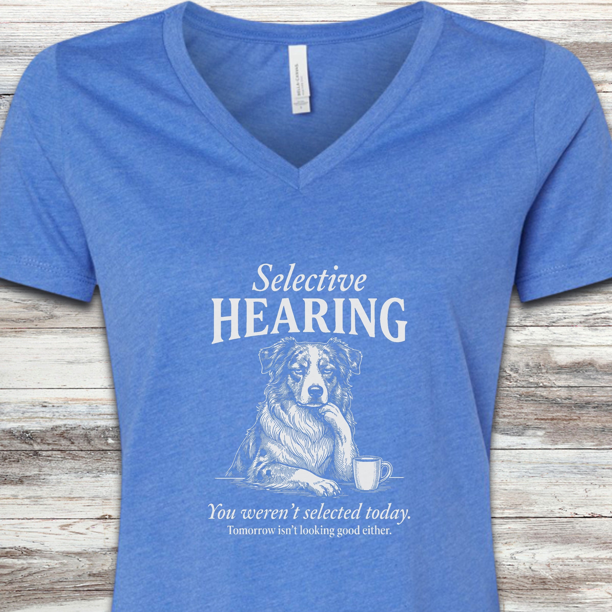 Australian Shepherd Selective Hearing V-Neck Tee - Heather True Royal