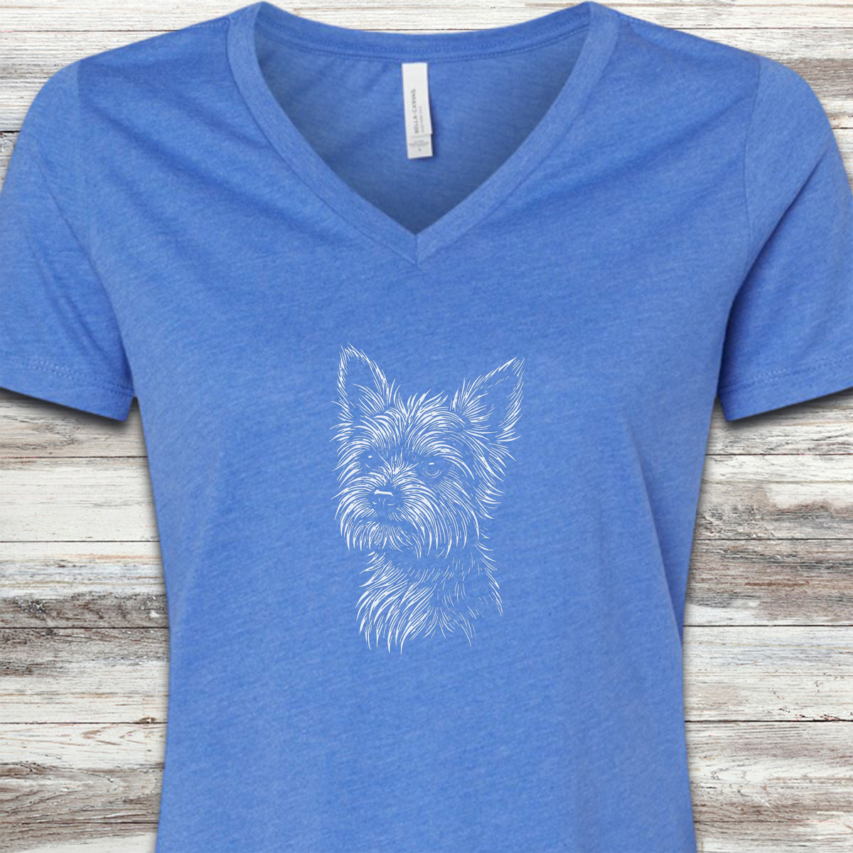 Yorkshire Terrier Sketch V-Neck Tee - Heather True Royal