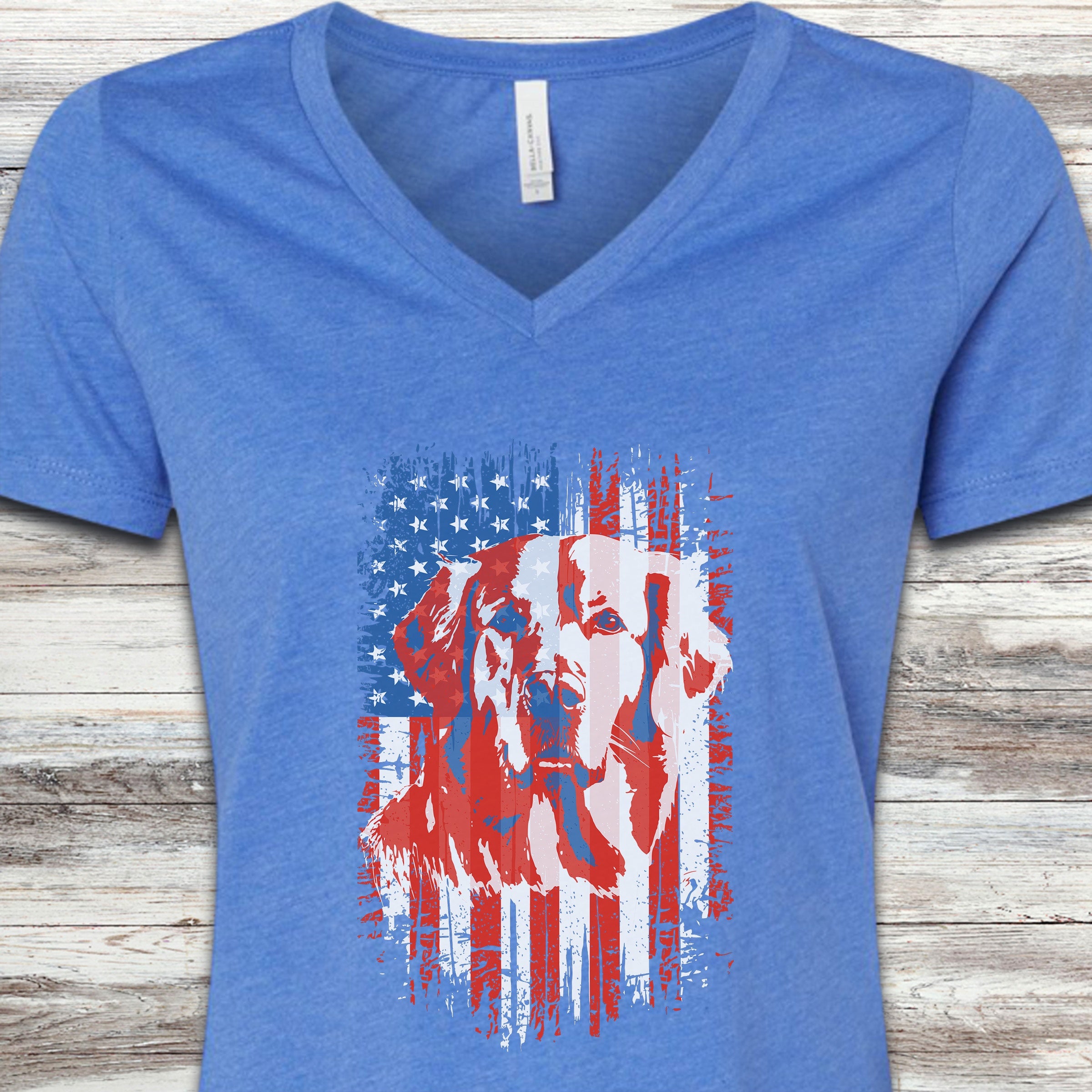 Golden Retriever USA V-Neck Tee - Heather True Royal
