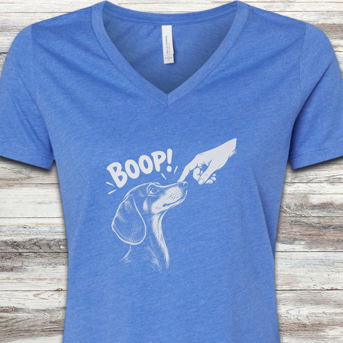 Dachshund BOOP! V-Neck Tee - Heather True Royal