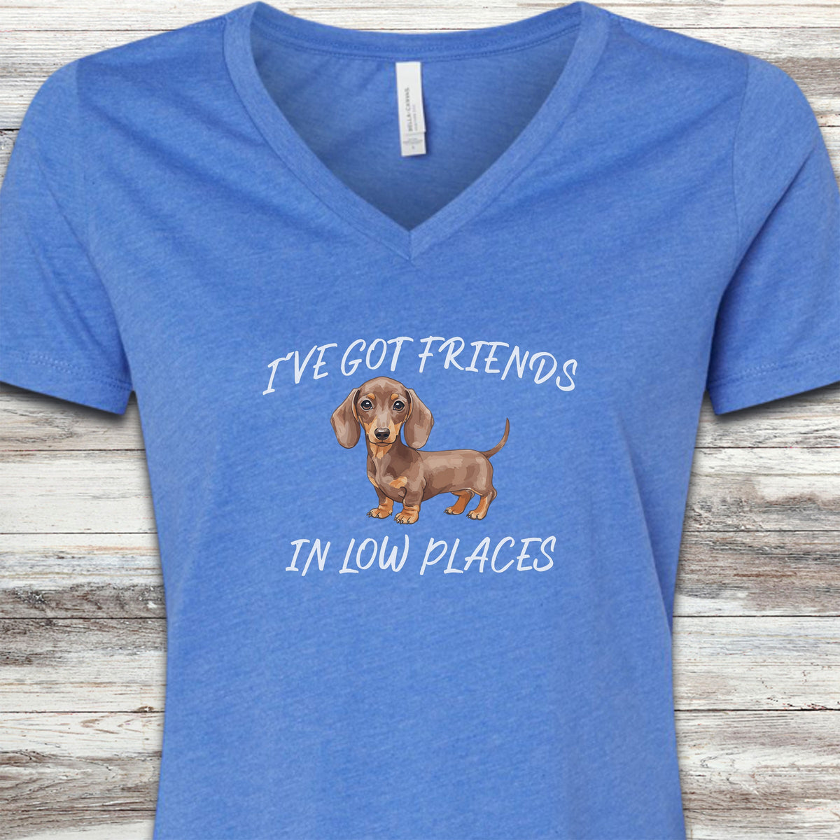 Dachshund Low Places V-Neck Tee - Heather True Royal