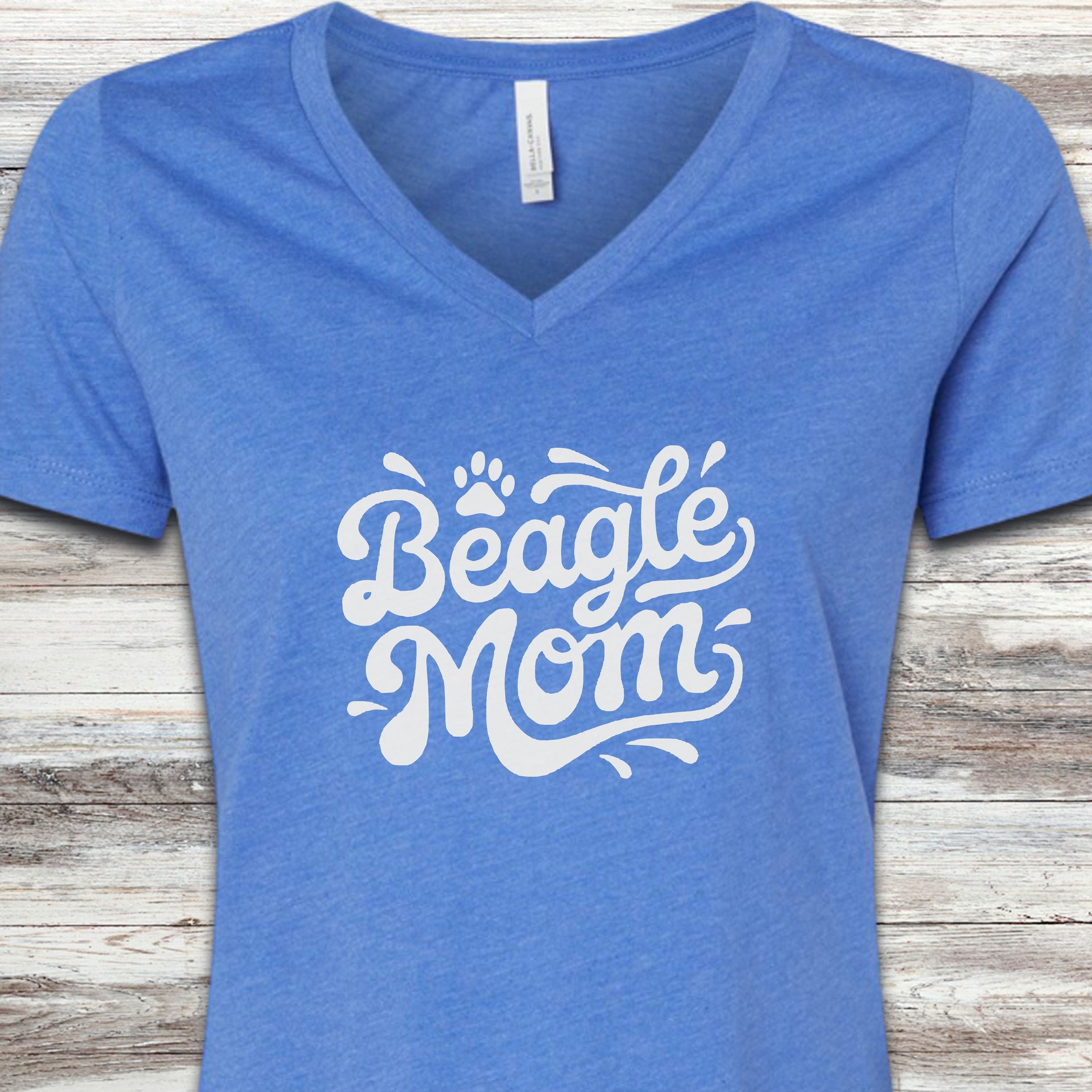 Beagle Groovy Mom V-Neck Tee - Heather True Royal