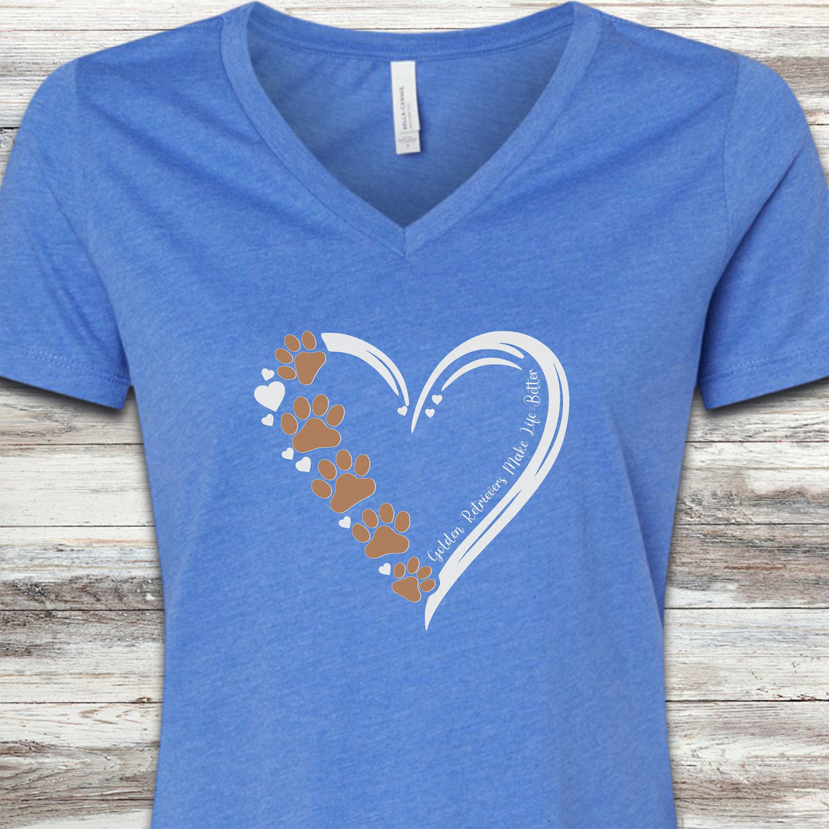 Golden Retriever Loyal Heart V-Neck Tee - Heather True Royal