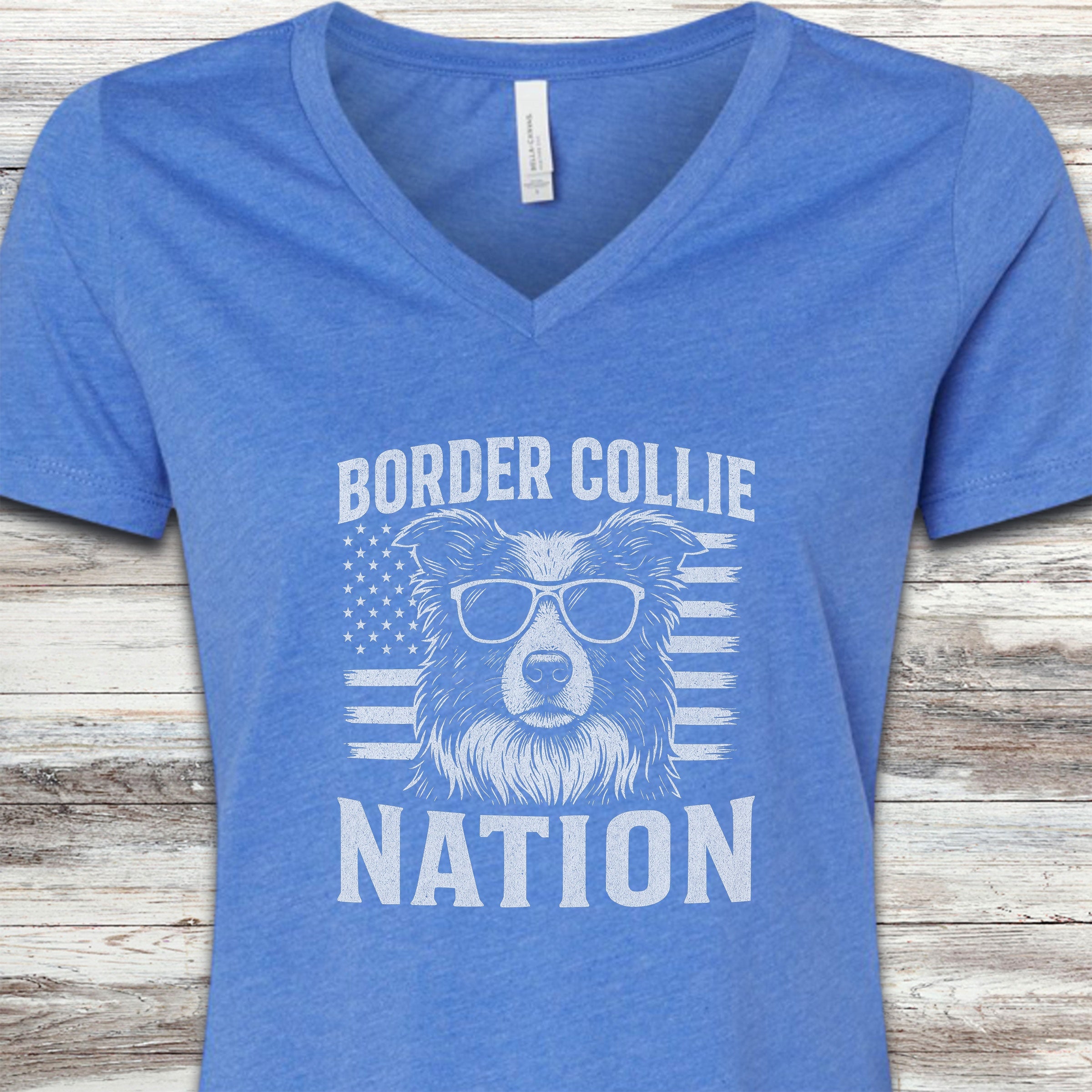 Border Collie Nation V-Neck Tee - Heather True Royal