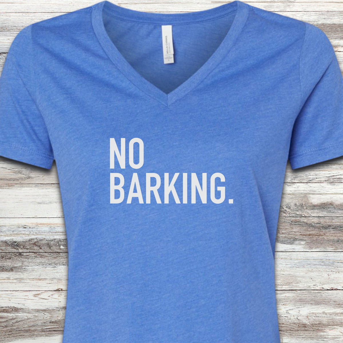 No Barking V-Neck Tee - Heather True Royal