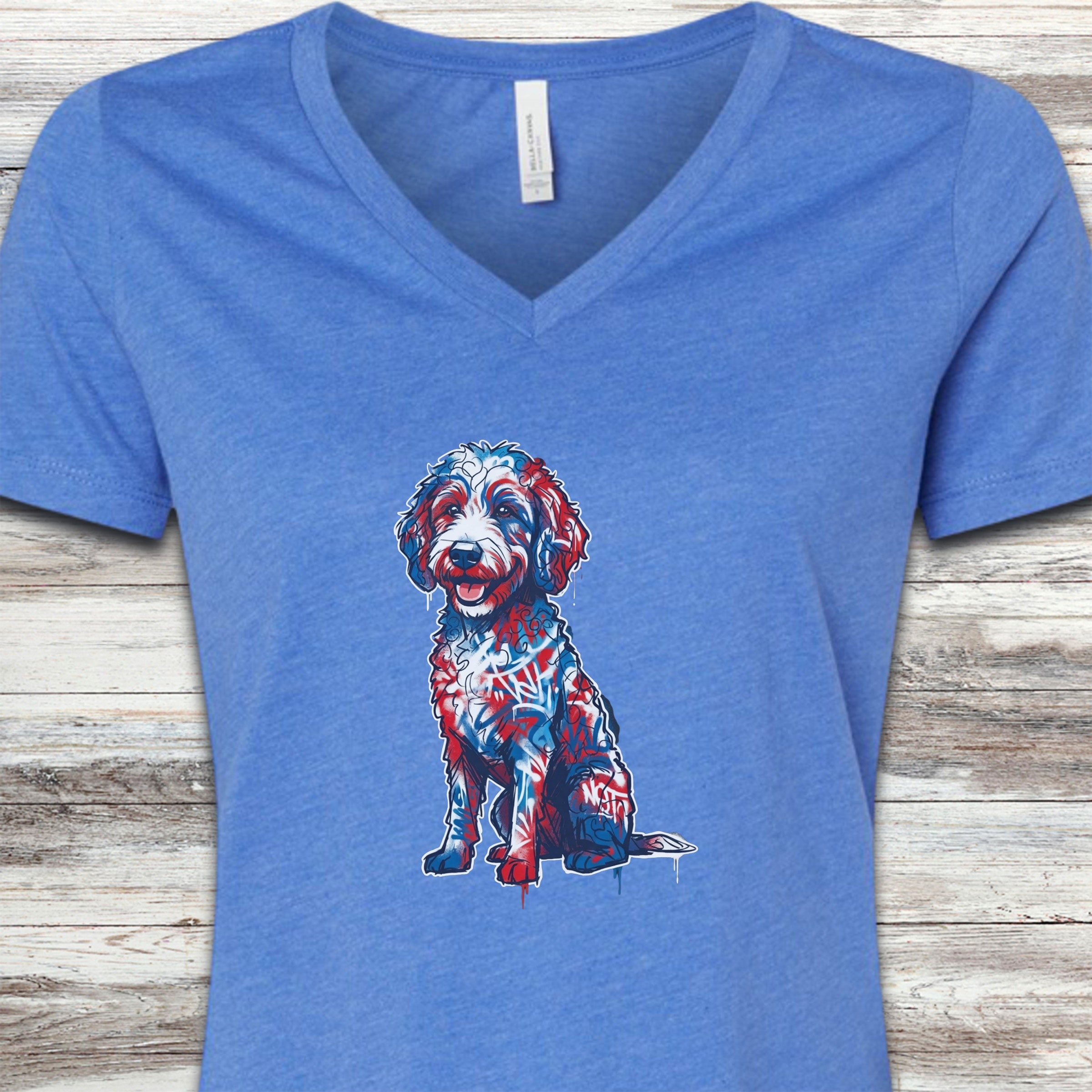 Doodle American Graffiti Art V-Neck Tee - Heather True Royal
