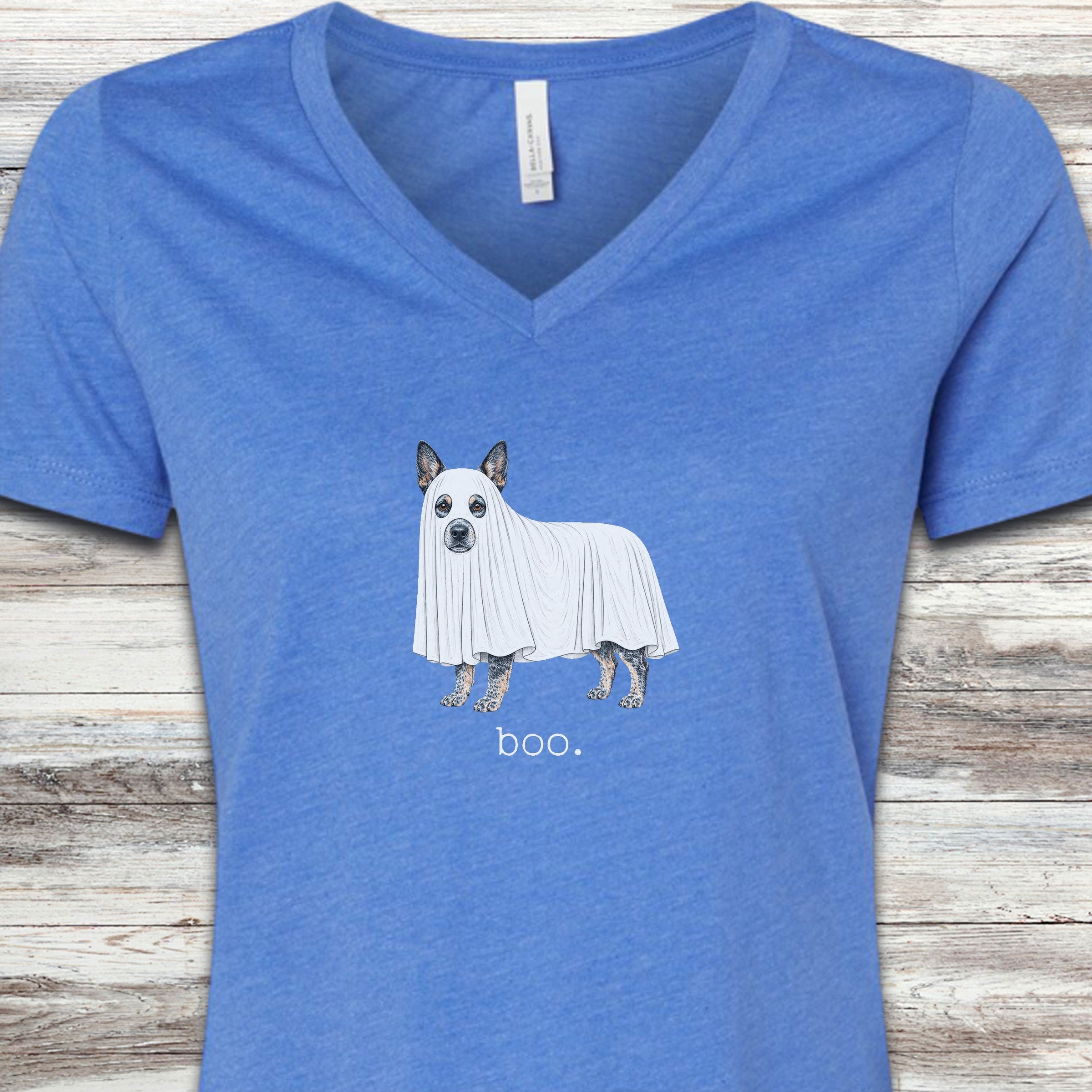 Australian Cattle Dog Boo V-Neck Tee - Heather True Royal