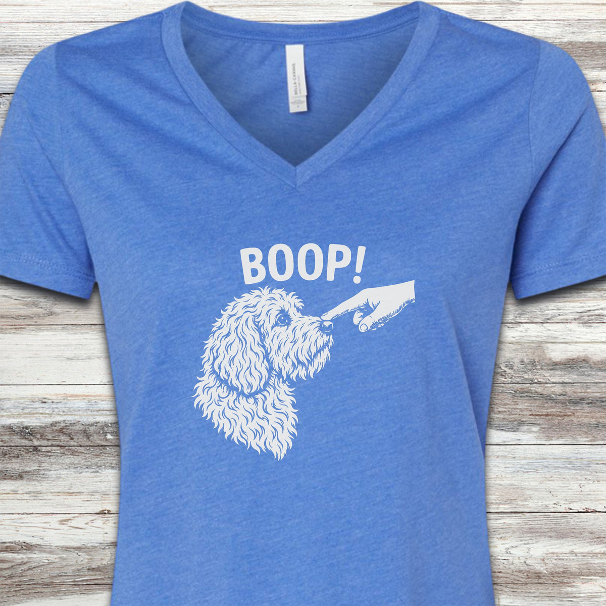 Goldendoodle BOOP! V-Neck Tee - Heather True Royal