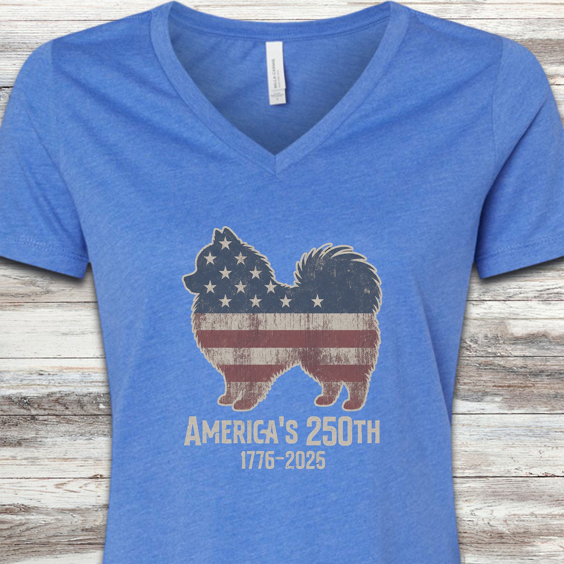Pomeranian Vintage USA V-Neck Tee - Heather True Royal