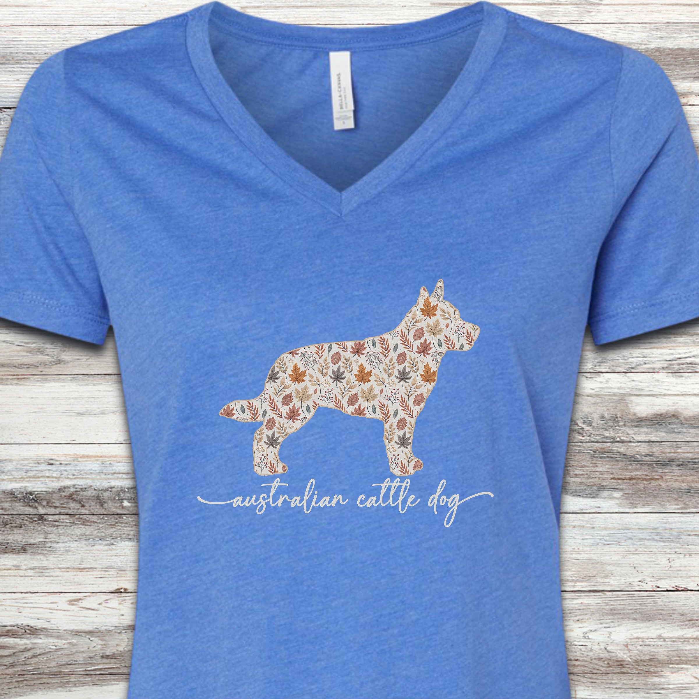 Australian Cattle Dog Fall V-Neck Tee - Heather True Royal