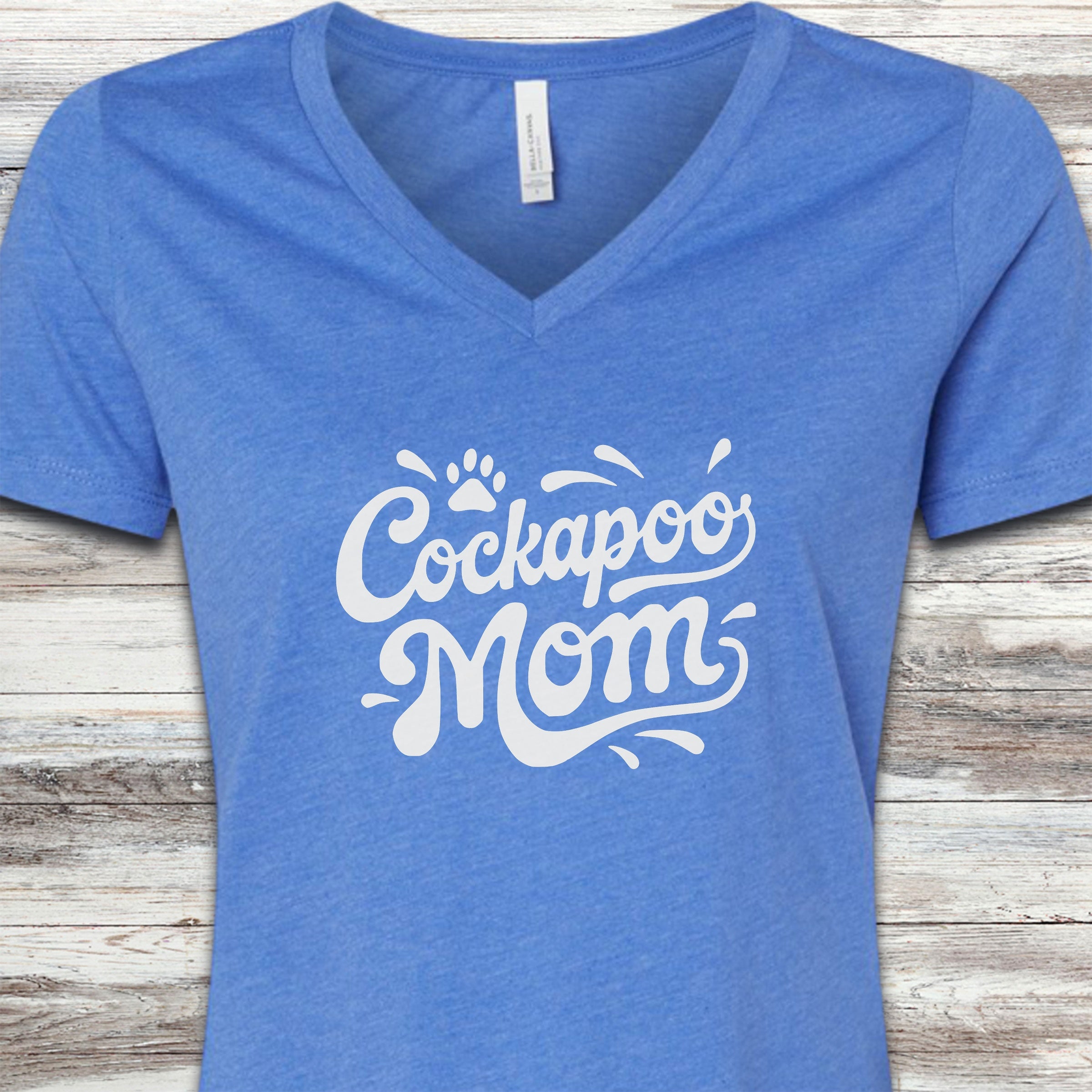 Cockapoo Groovy Mom V-Neck Tee - Heather True Royal