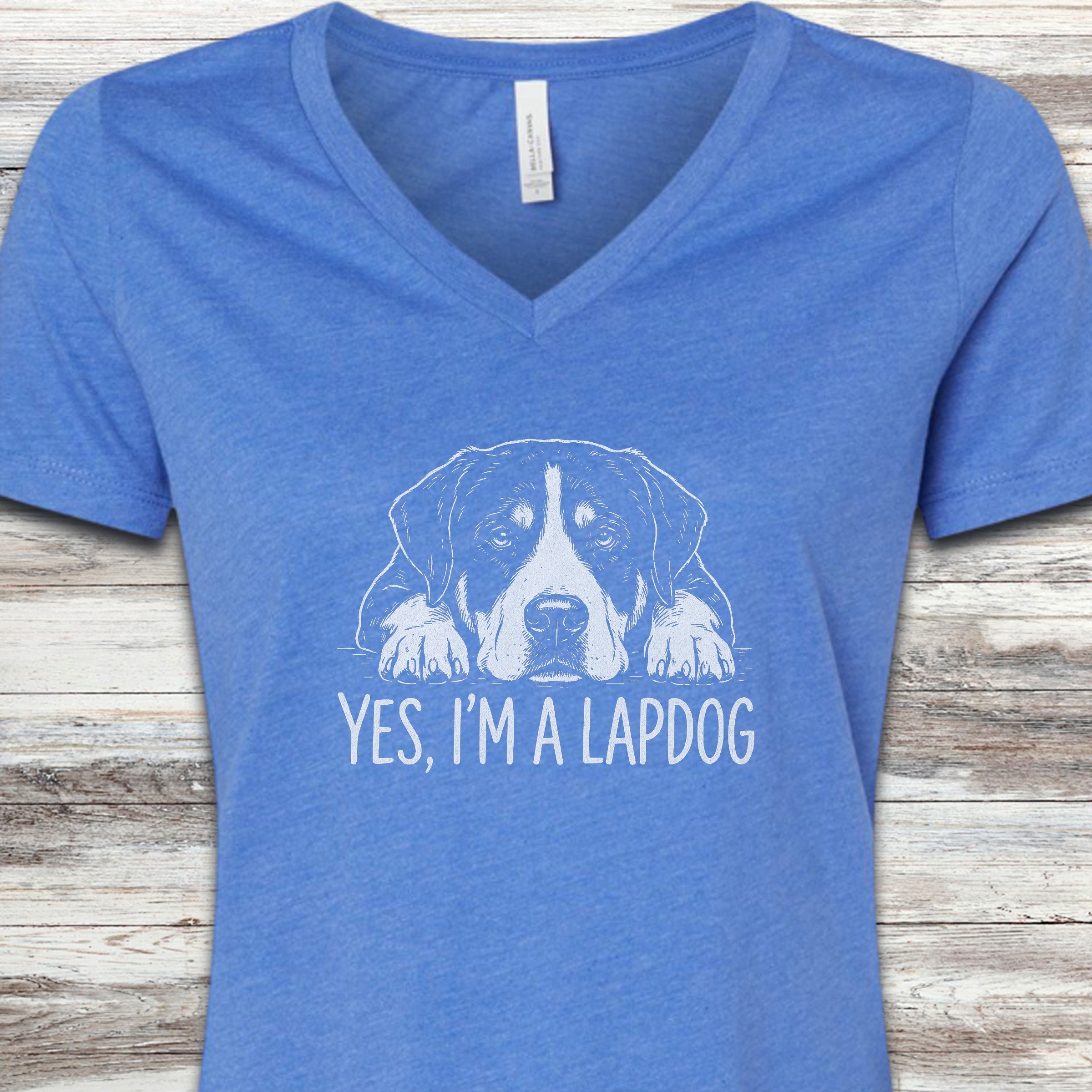 Swiss Mountain Dog Lap Dog V-Neck Tee - Heather True Royal