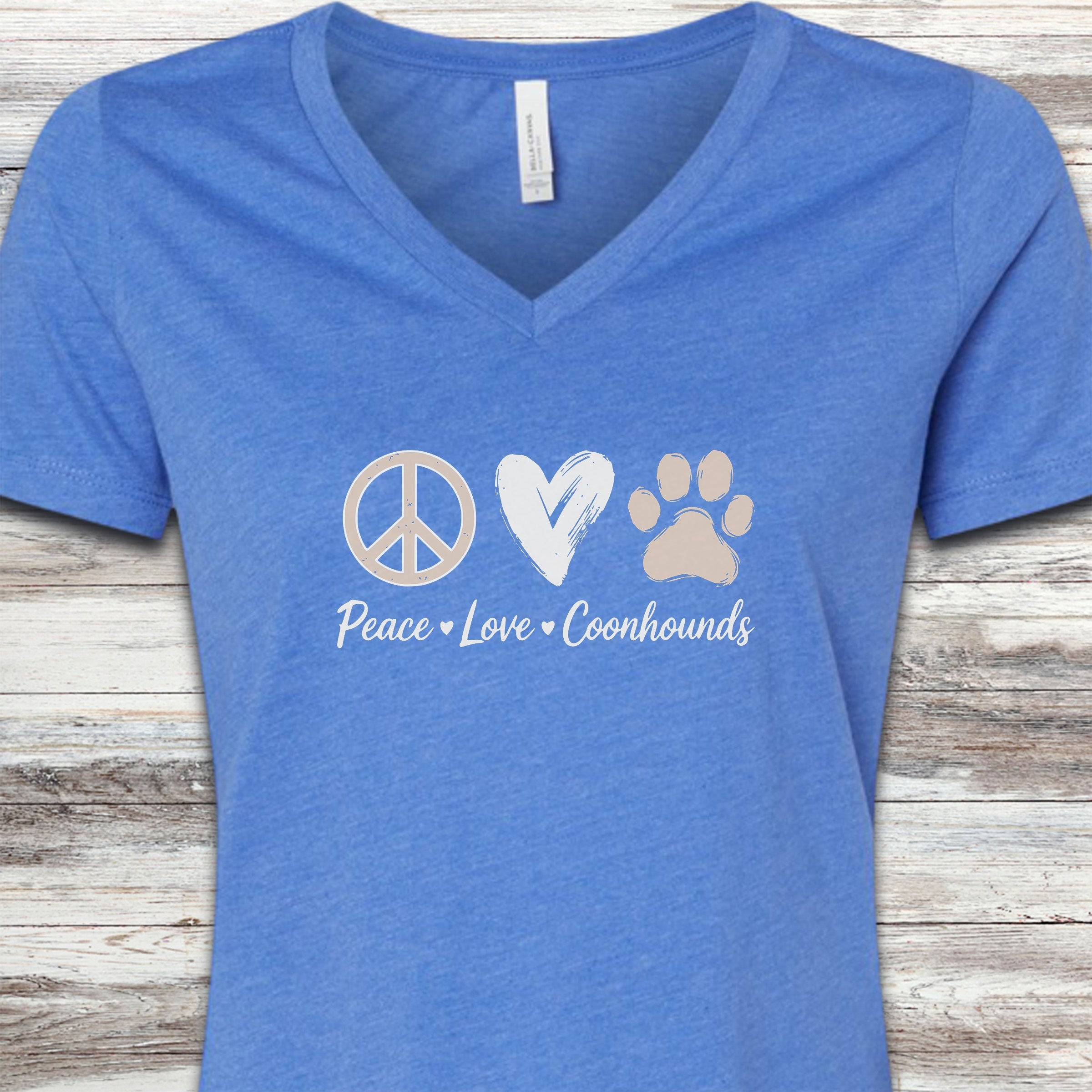 Coonhound Peace V-Neck Tee - Heather True Royal