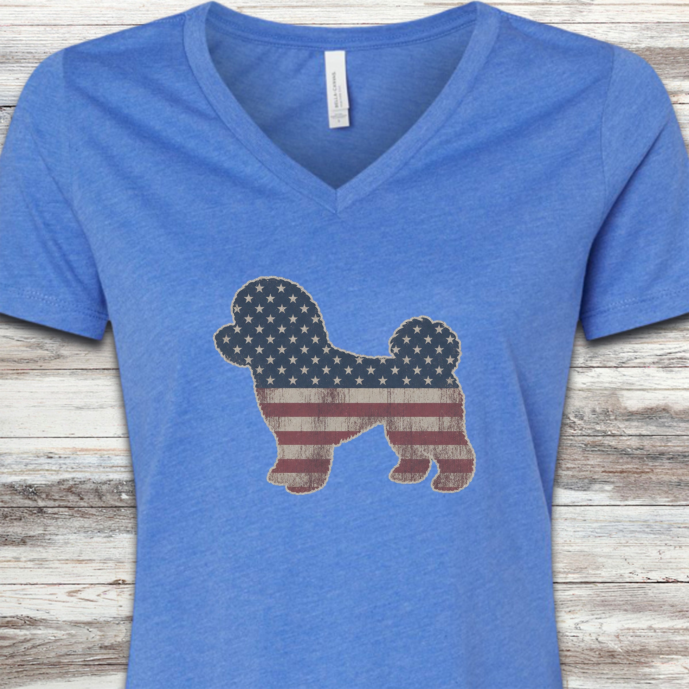 Bichon Frise Vintage USA V-Neck Tee - Heather True Royal